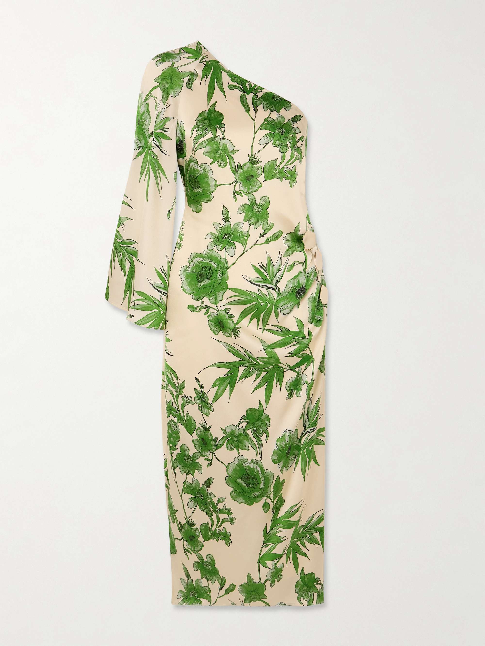 Atlantis one-shoulder embellished floral-print satin midi dress view