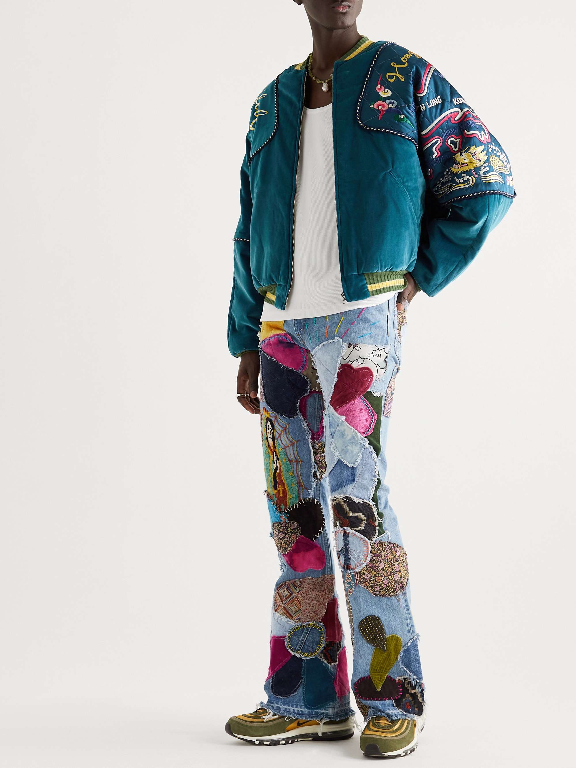 Embroidered Padded Cotton-Velvet and Satin Bomber Jacket view