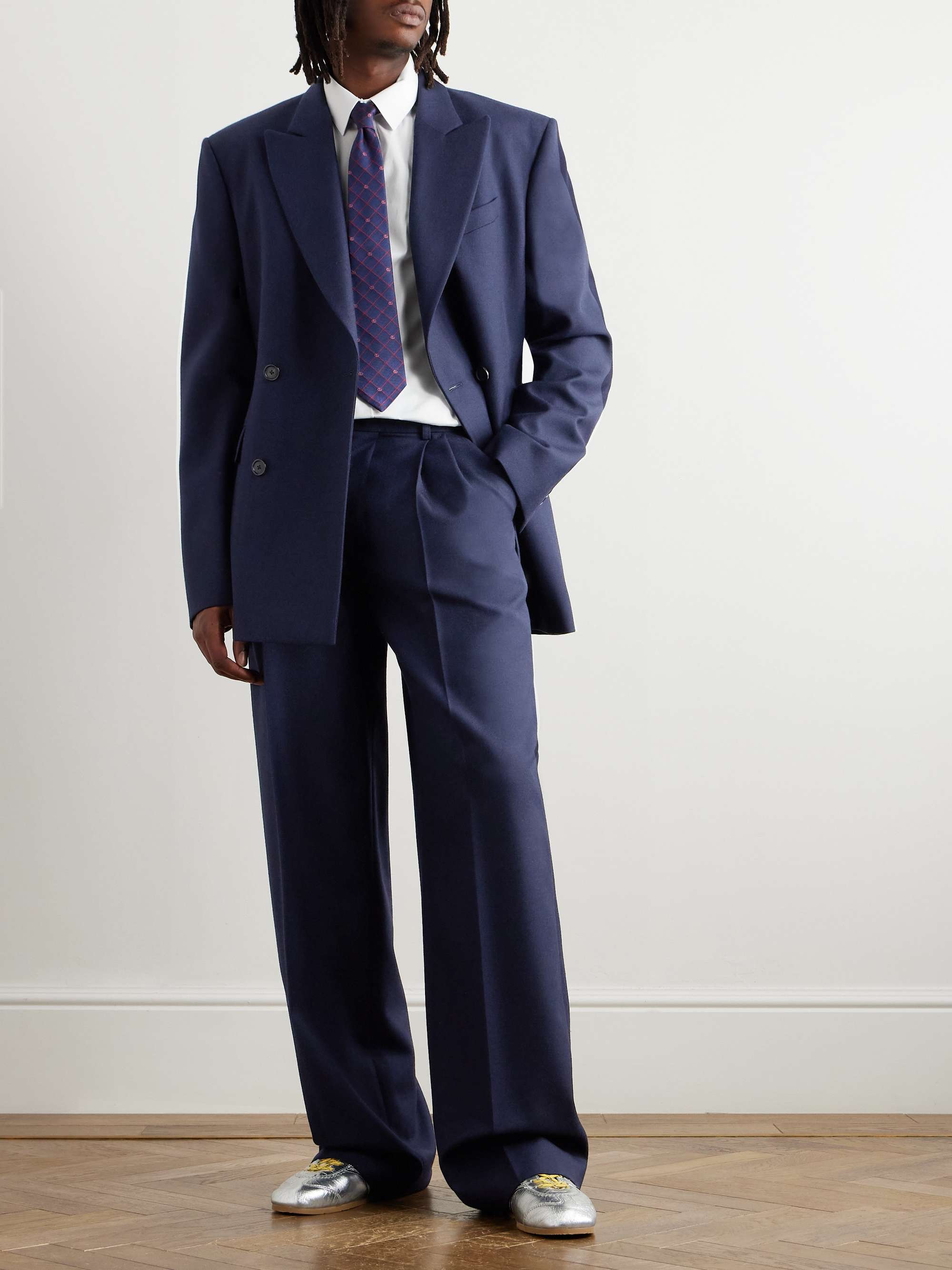 Wide-Leg Pleated Wool-Twill Trousers view