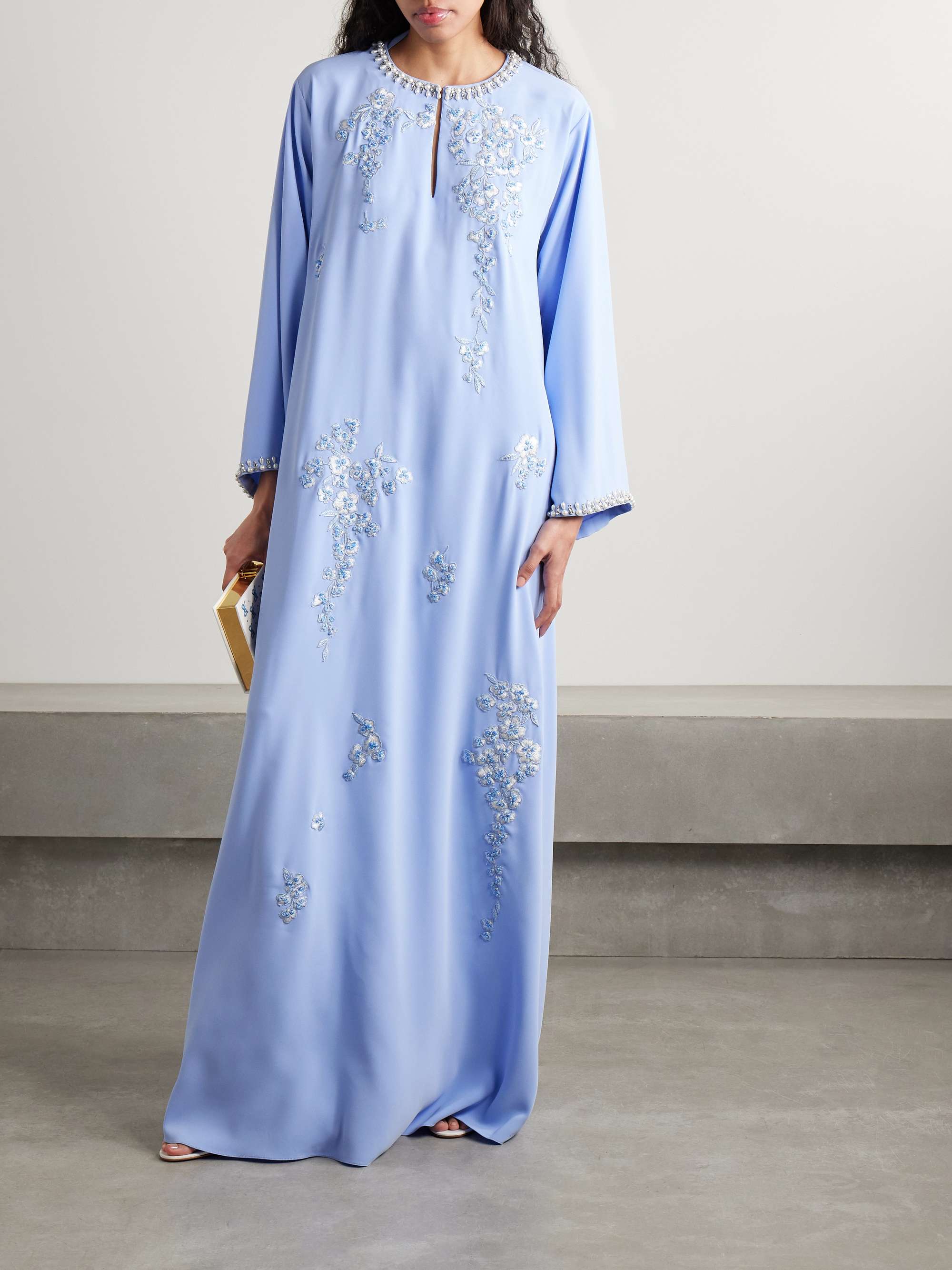 Embellished embroidered crepe gown view
