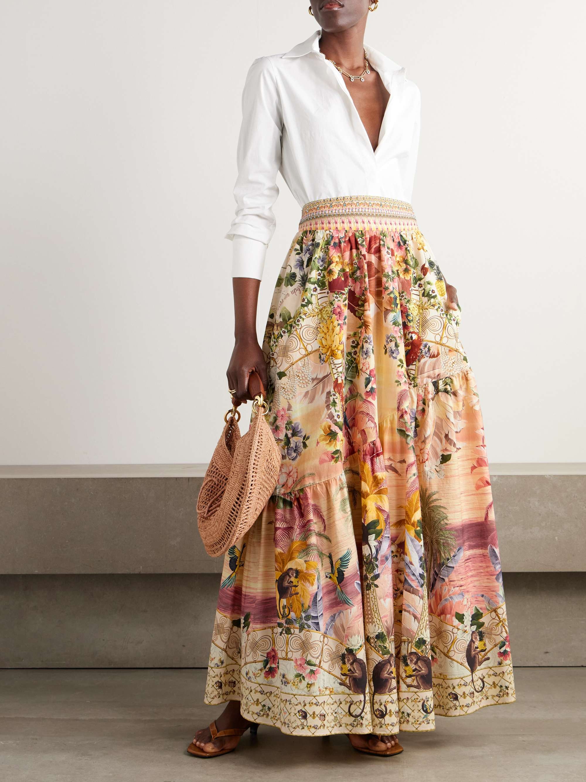 + The White Lotus crystal-embellished printed linen maxi skirt view
