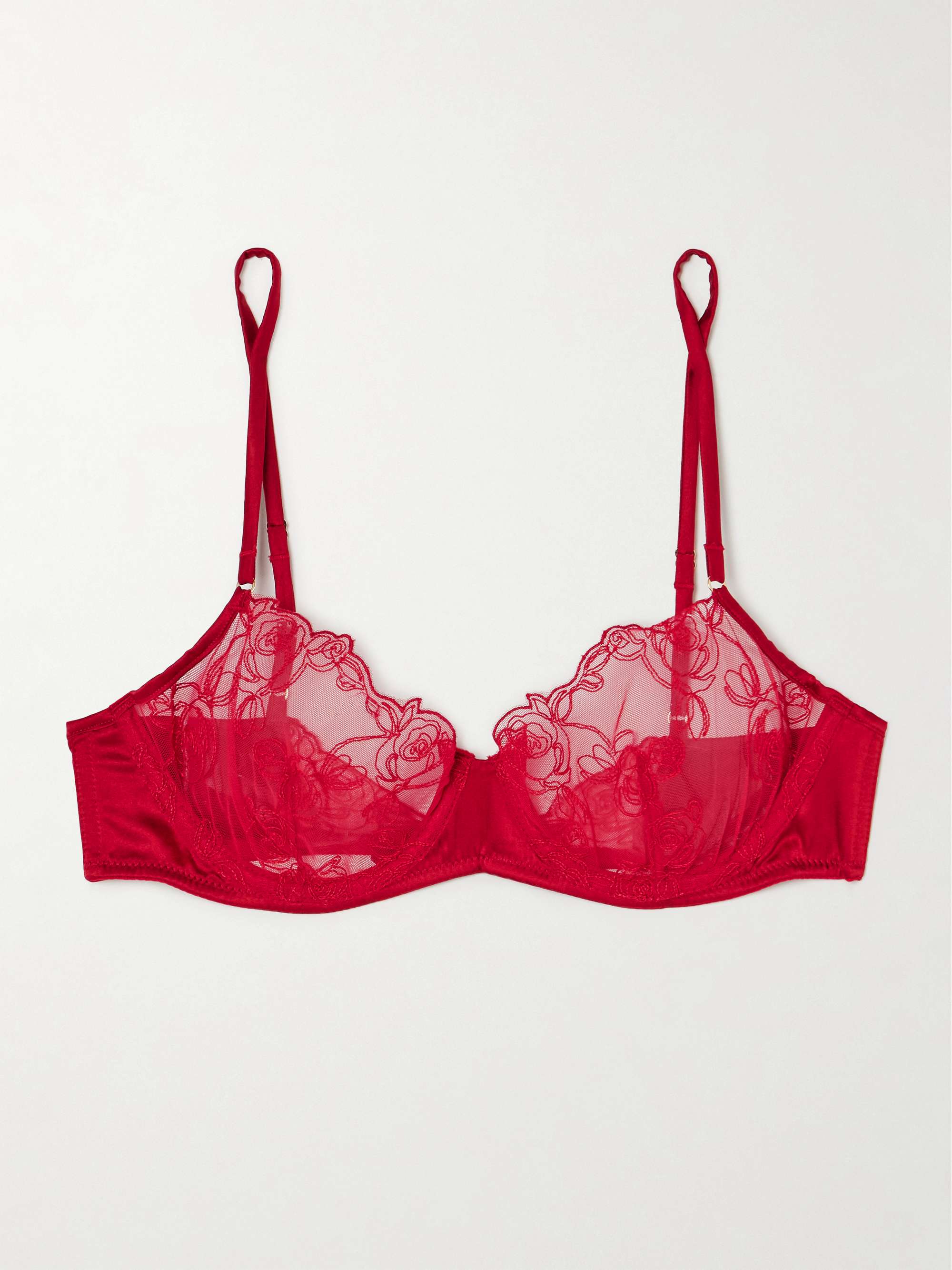 La Rose embroidered tulle and stretch-silk charmeuse underwired bra view