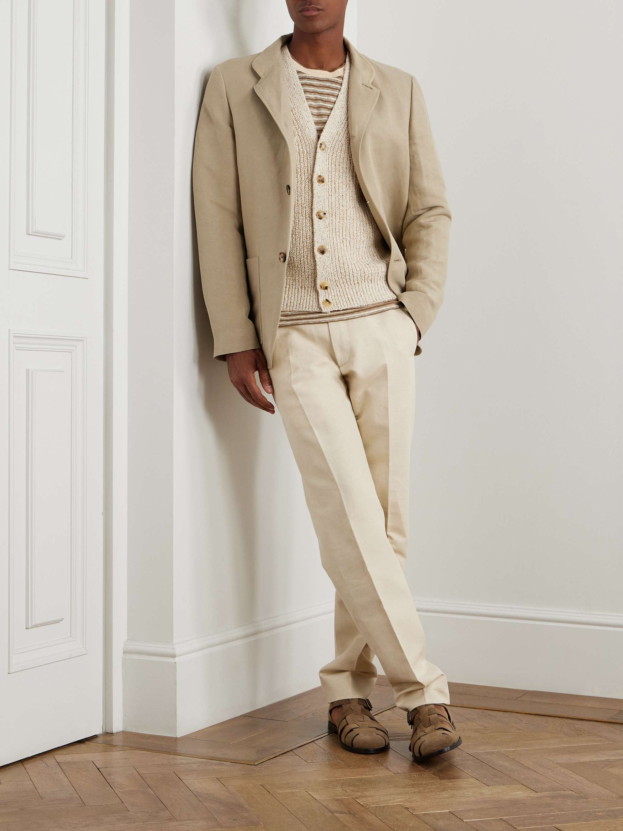 Spagna Unstructured Nehru-Collar Linen and Silk-Blend Twill Jacket view