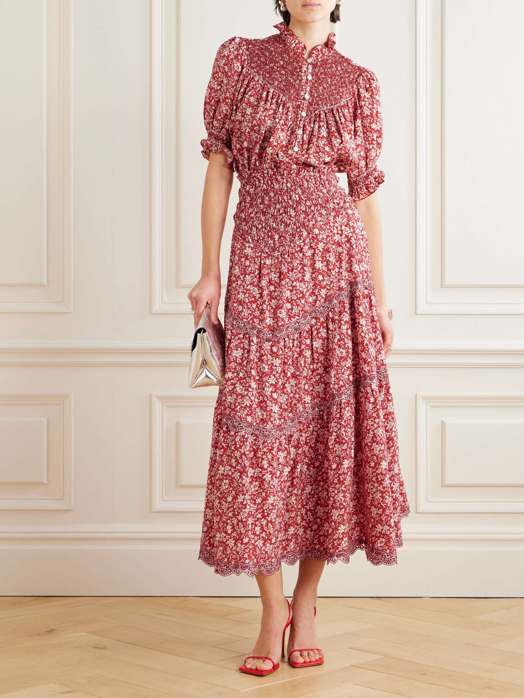 Milvia embroidered shirred printed Lyocell blouse view