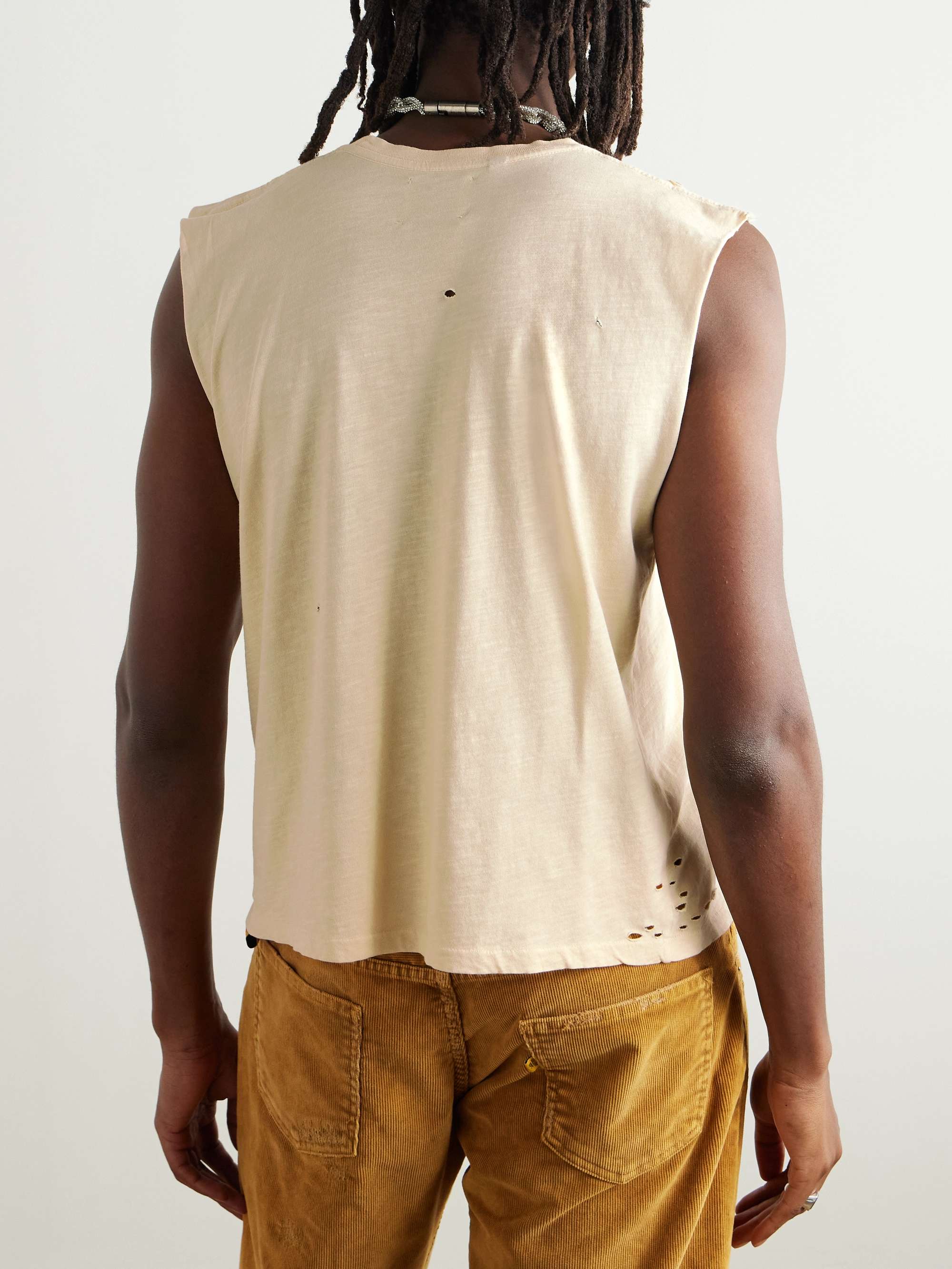 Cropped Distressed Logo-Print Cotton-Jersey Tank Top view