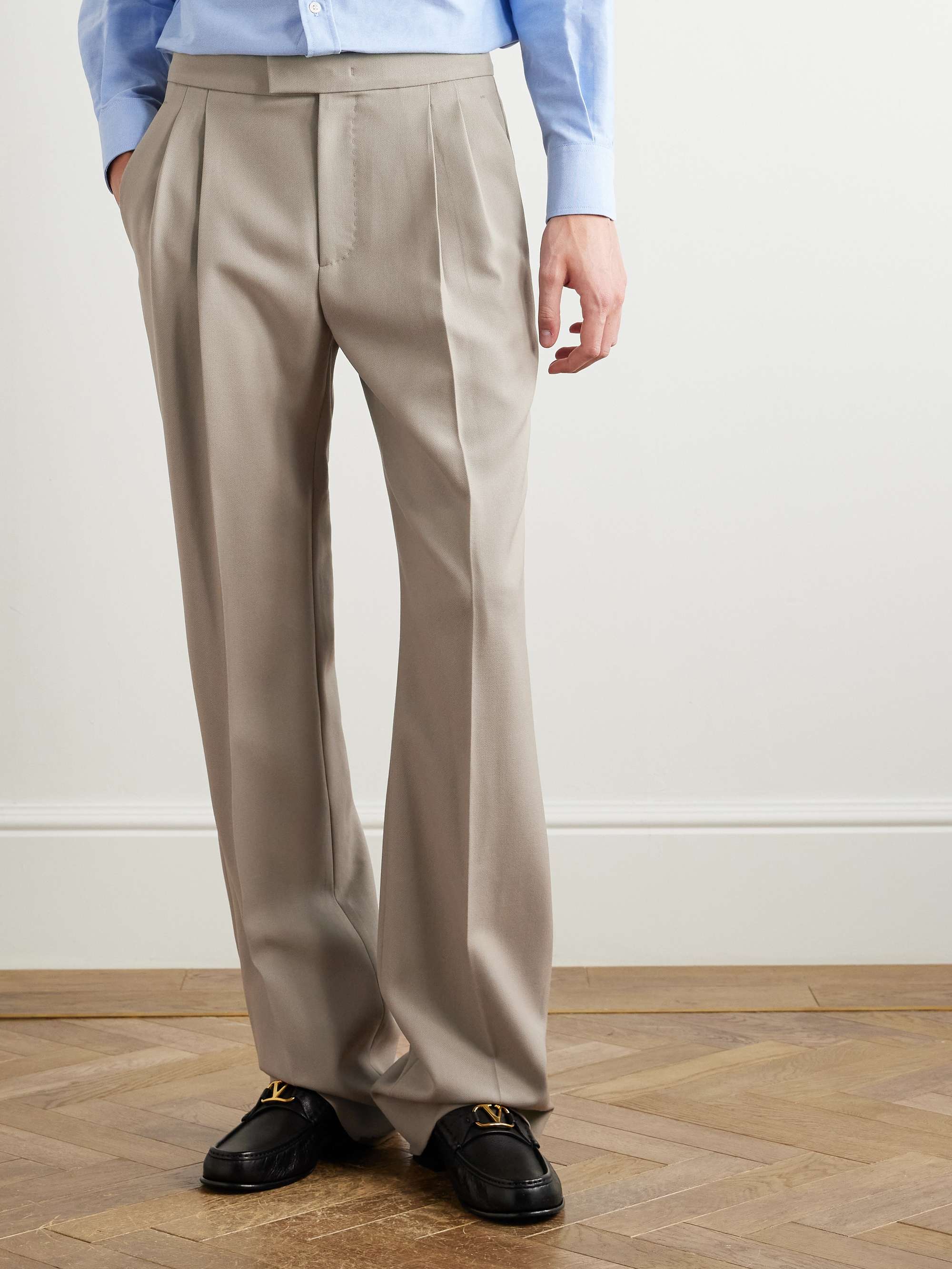 Wide-Leg Pleated Wool-Gabardine Trousers view