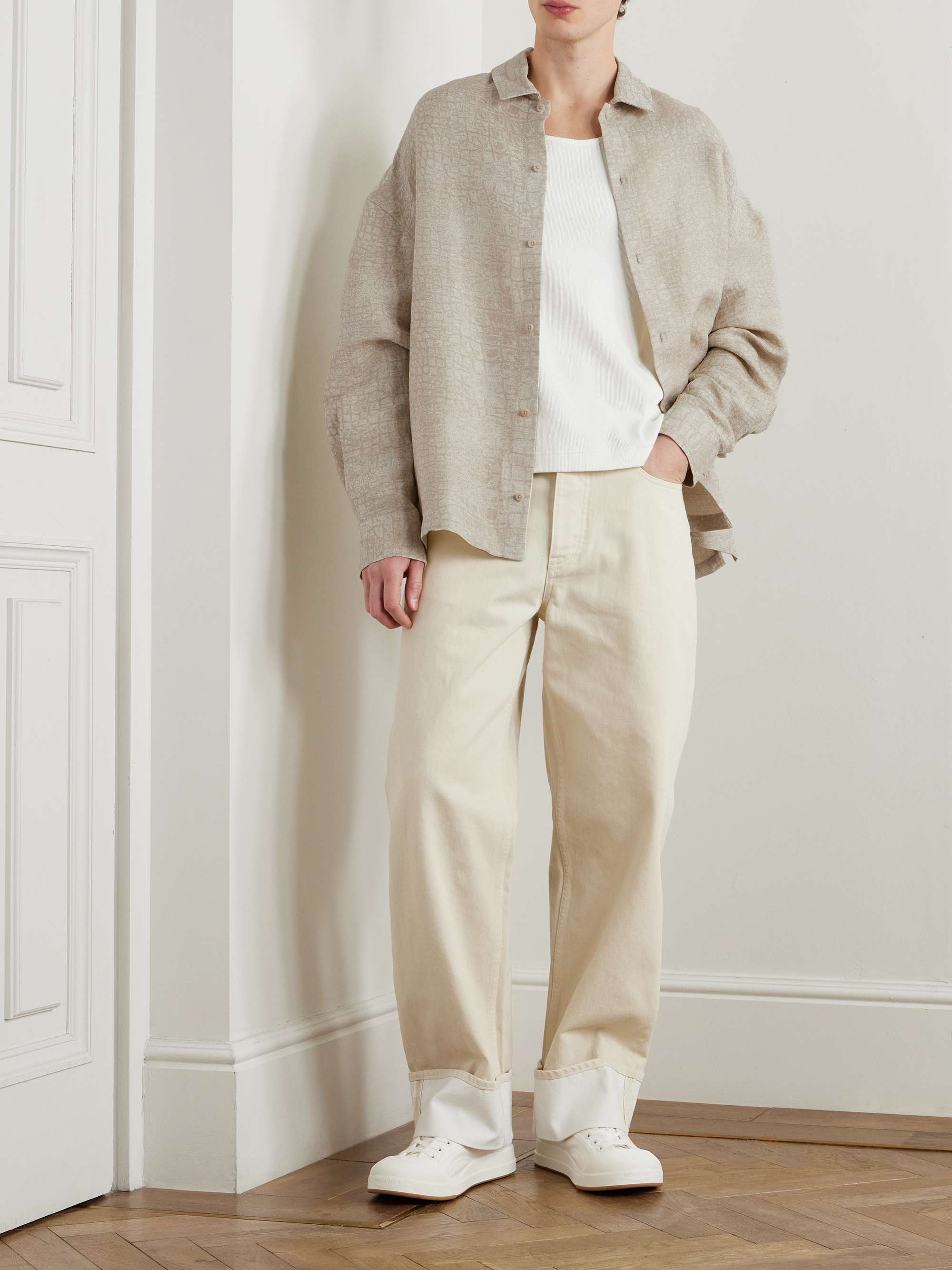 Croc-Effect Linen-Blend Overshirt view