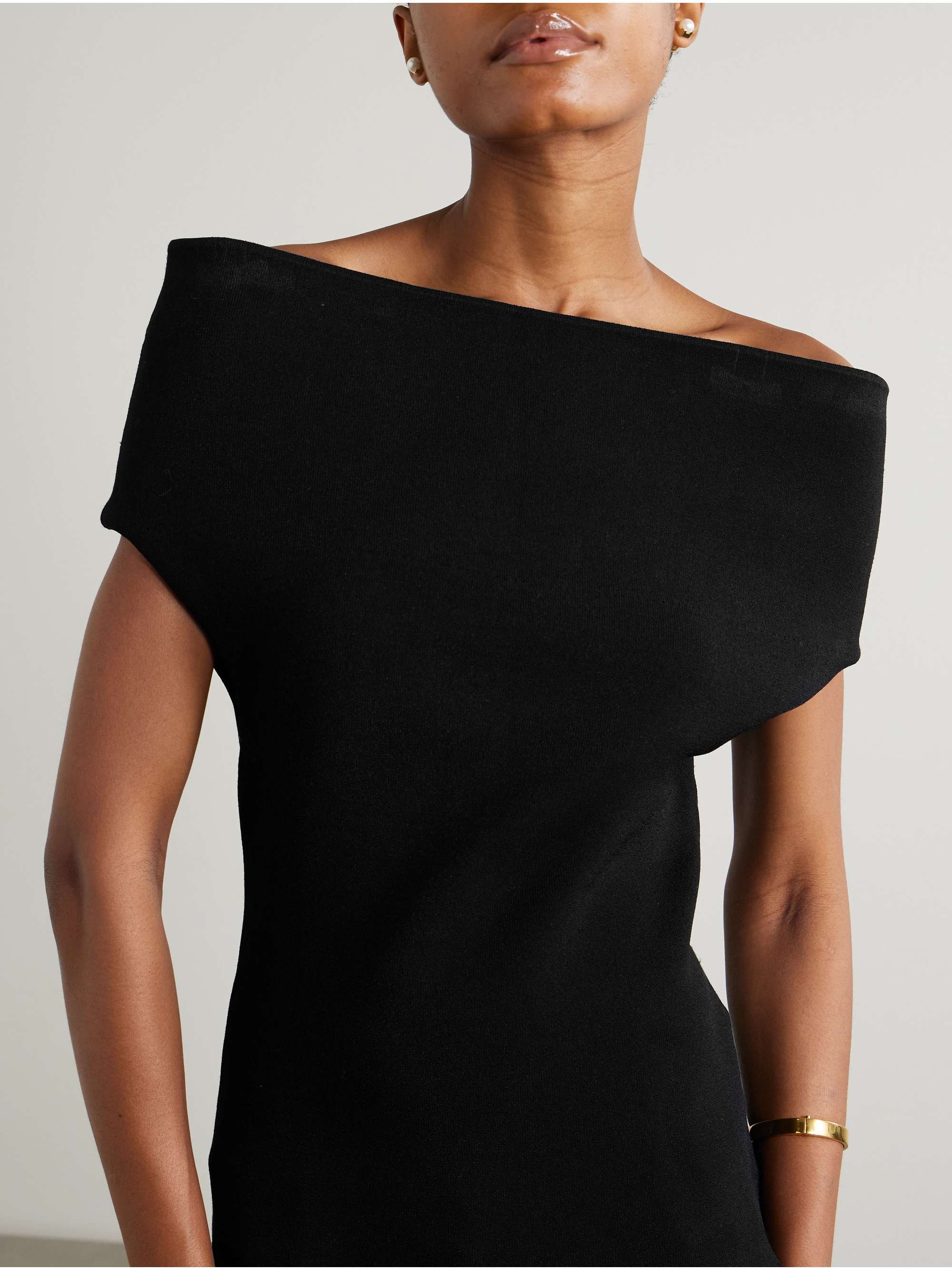 Off-the-shoulder jersey top view