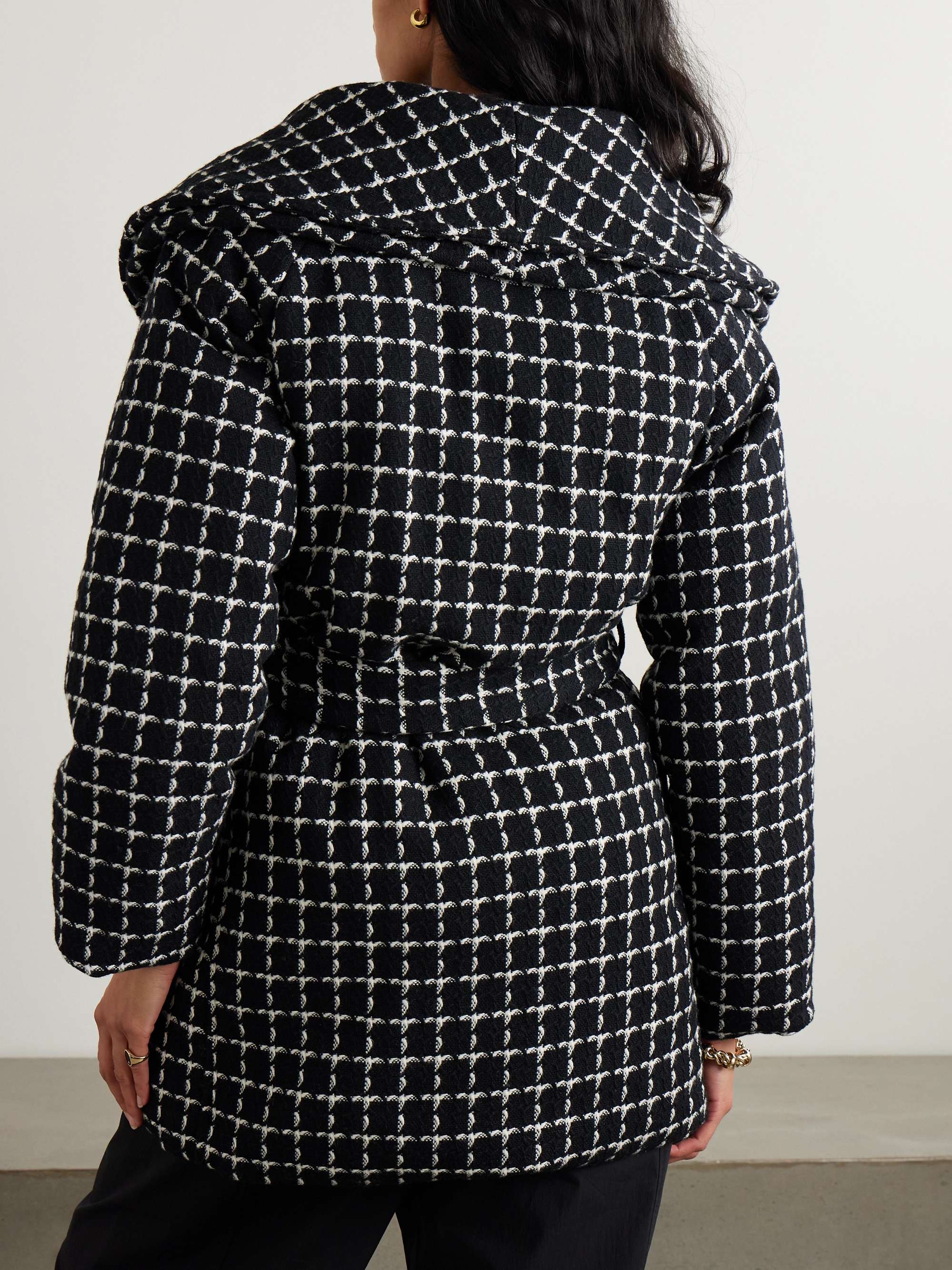 Milla belted padded checked wool-blend jacket view