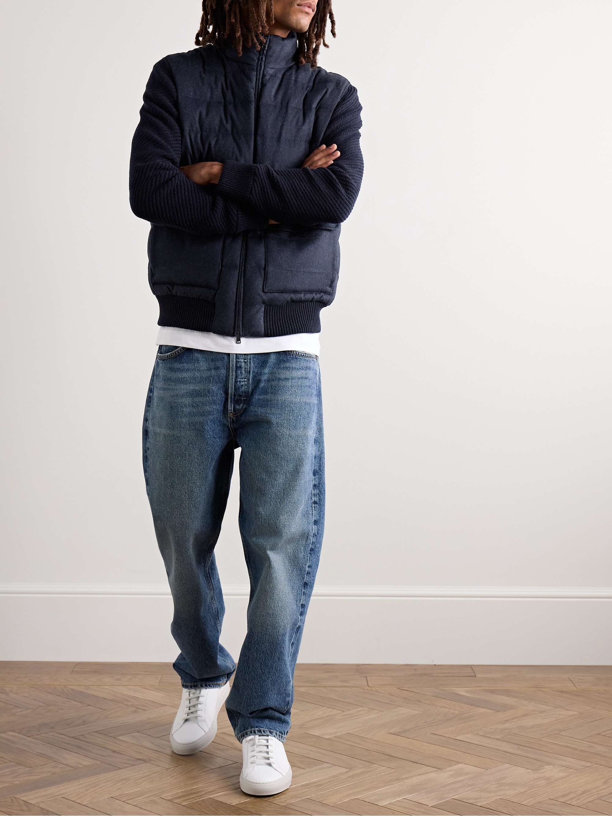 Slim-Fit Ribbed Wool and Quilted Silk and Cashmere-Blend Down Jacket view