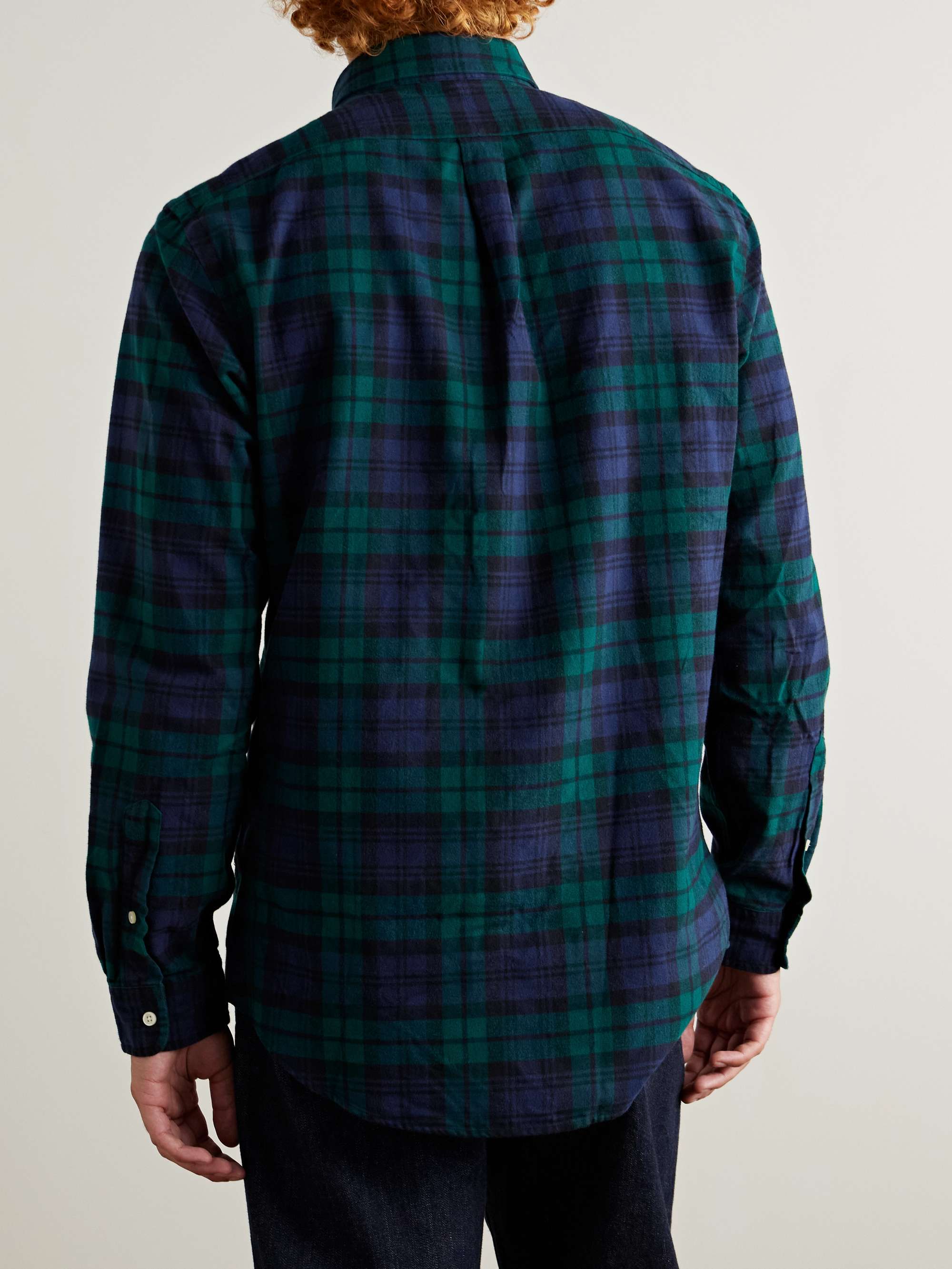 Button-Down Collar Logo-Embroidered Checked Brushed-Cotton Oxford Shirt view