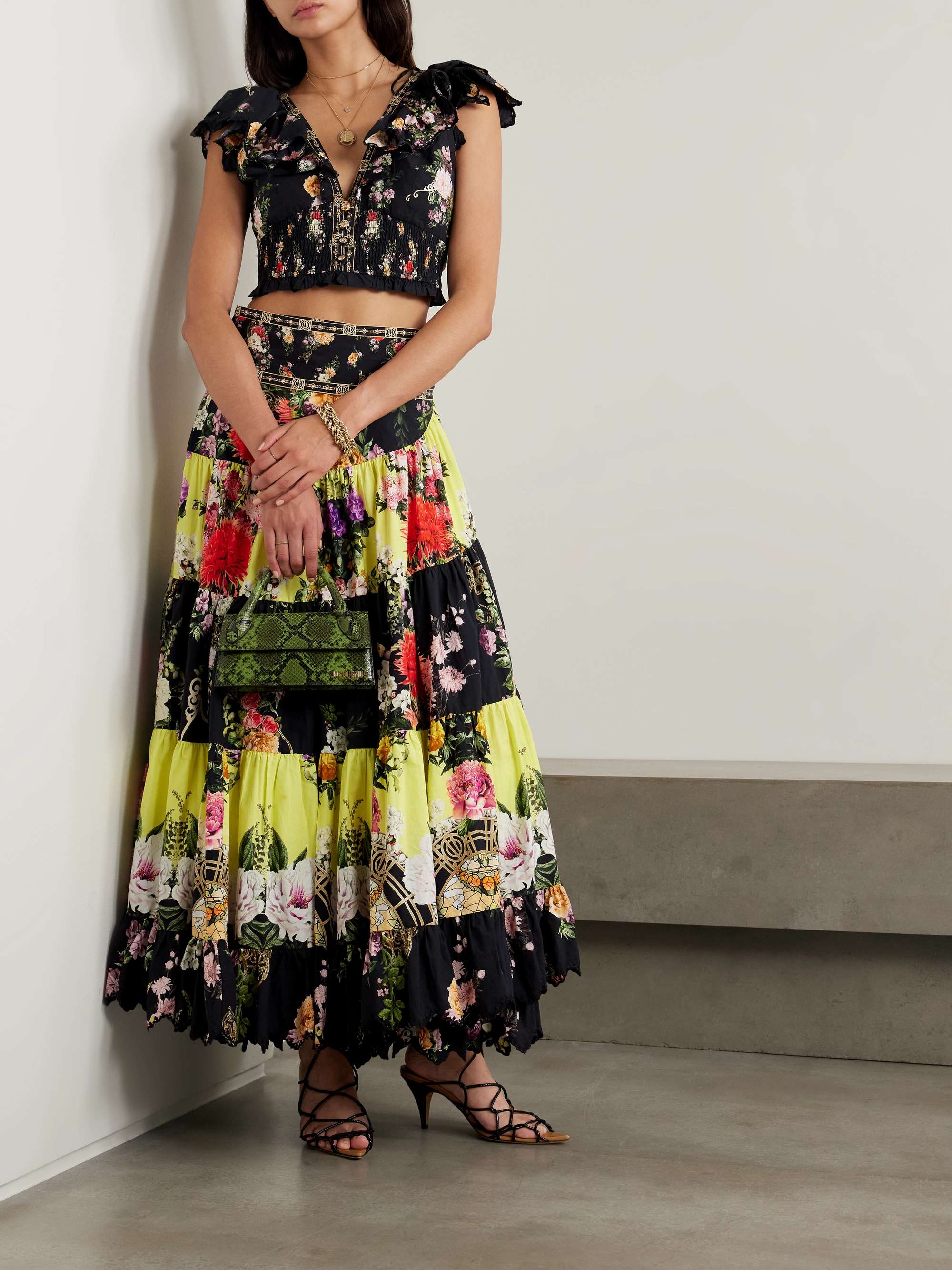 Embellished floral-print organic cotton top view