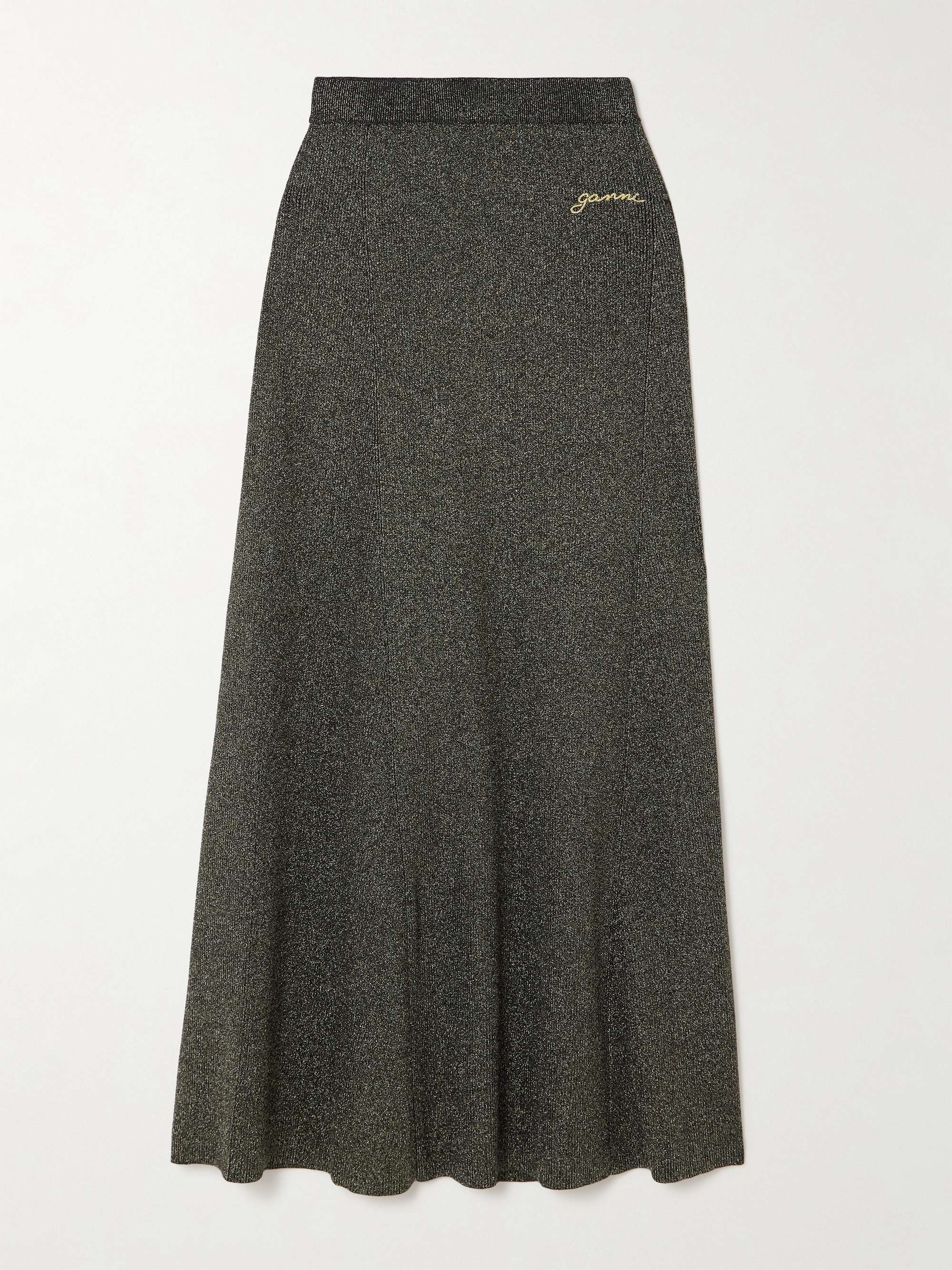 Metallic ribbed-knit maxi skirt view