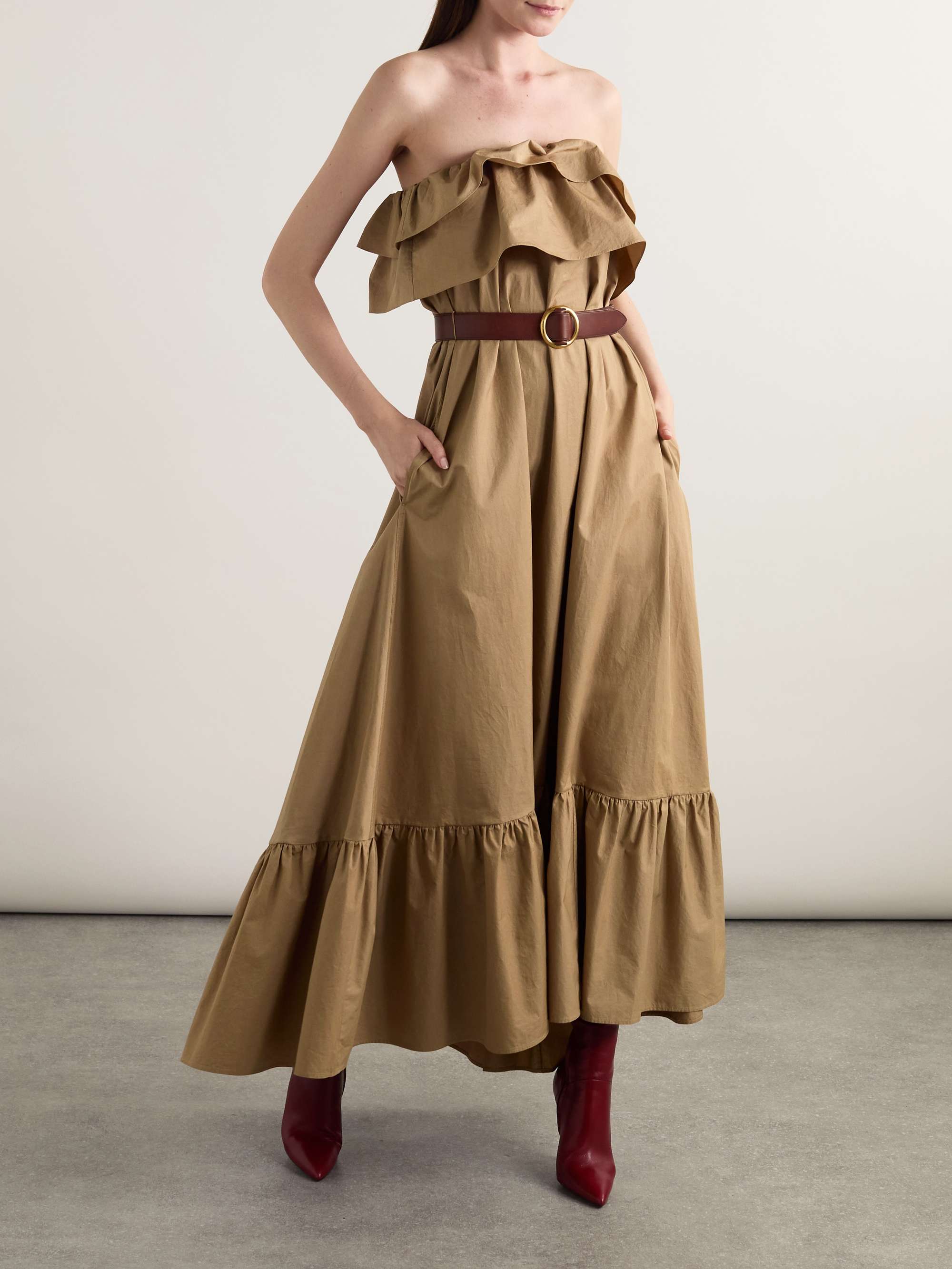 Strapless ruffled cotton-gabardine maxi dress view