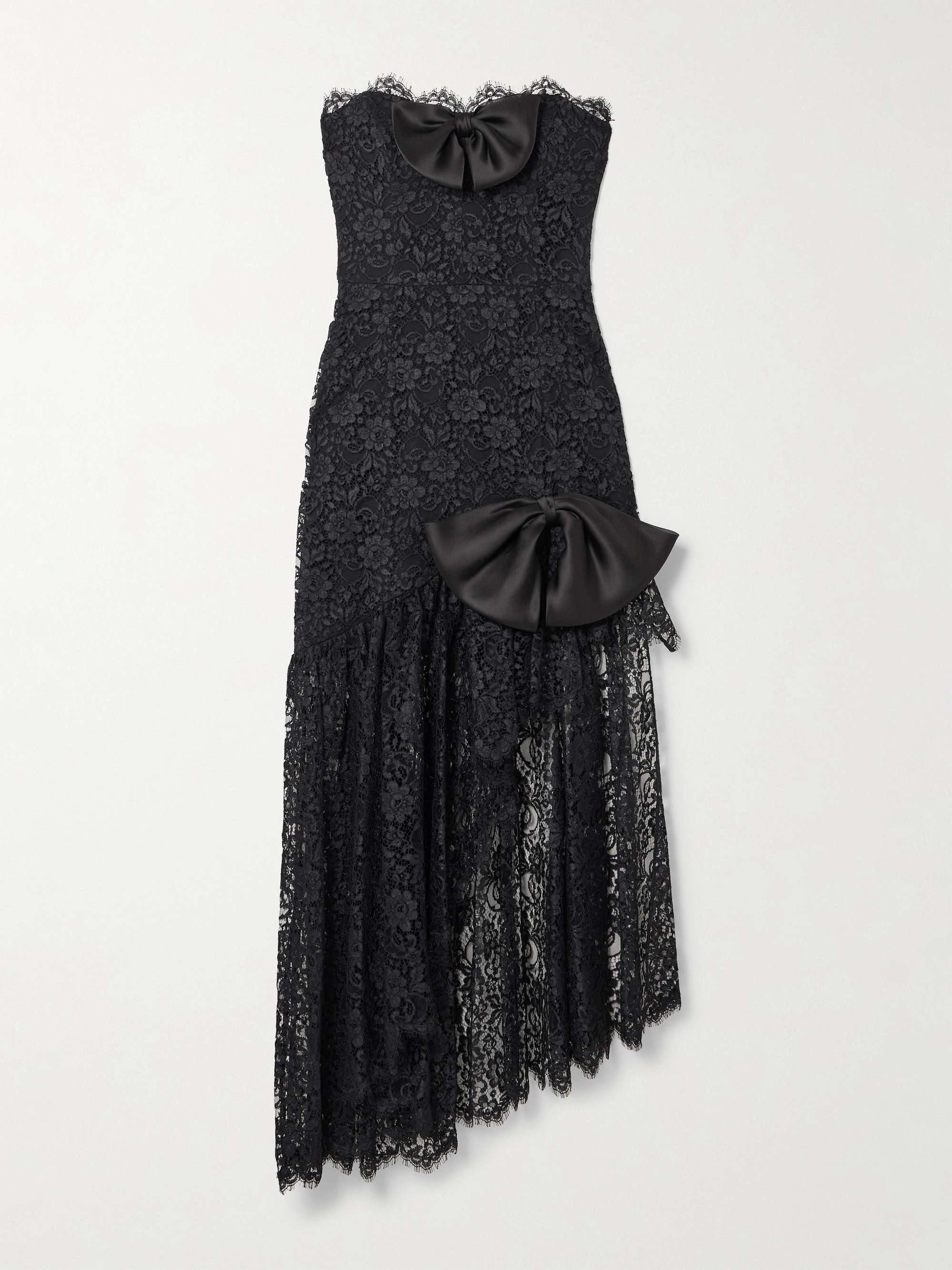 Bow-detailed strapless asymmetric silk-lace dress view