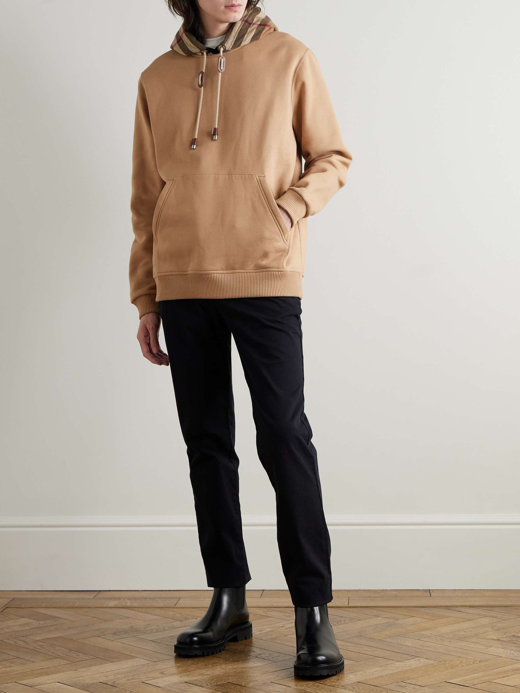Checked Cotton-Blend Jersey Hoodie view