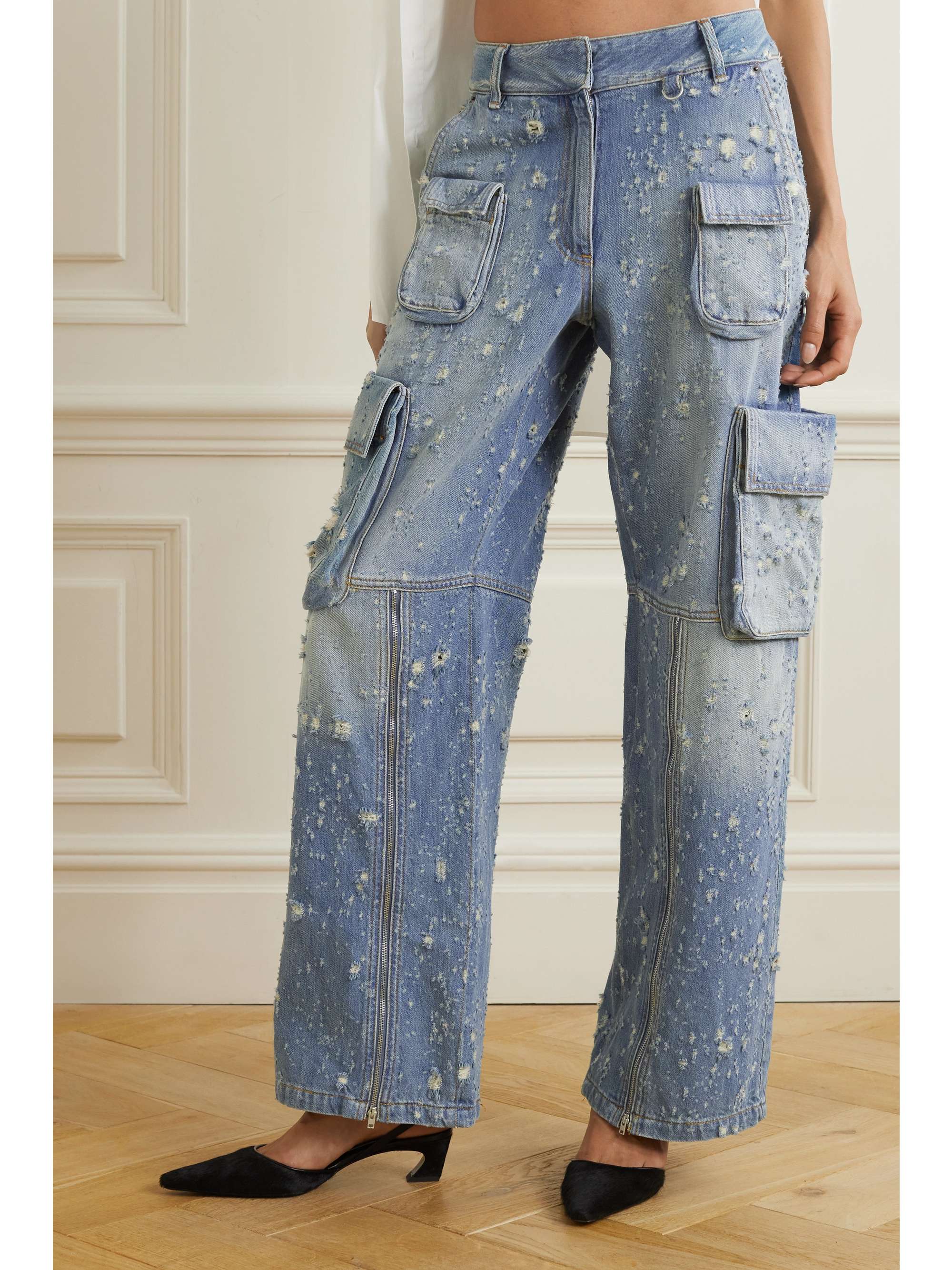 Distressed boyfriend cargo jeans view