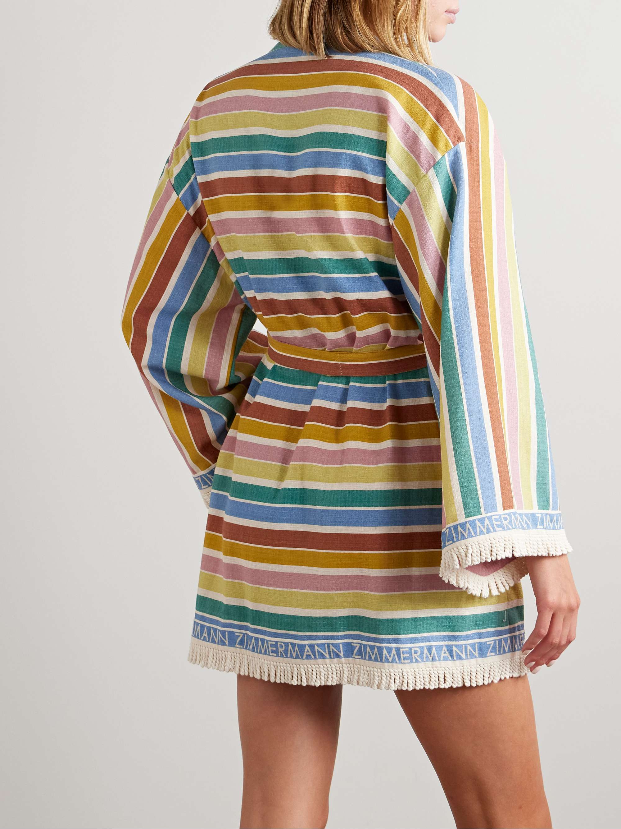 Everley belted fringed striped cotton-voile robe view
