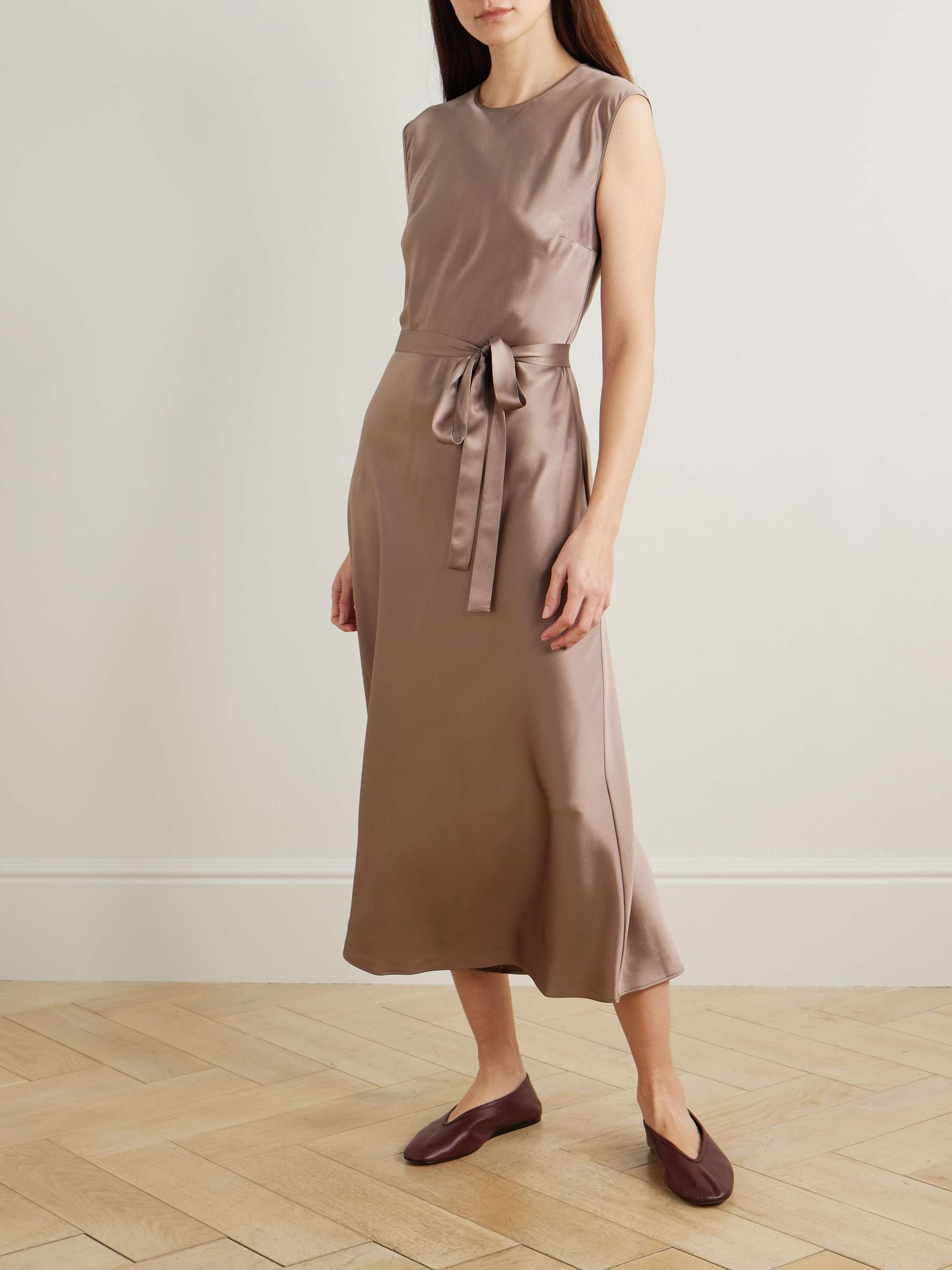 Garnier belted silk-satin midi dress view