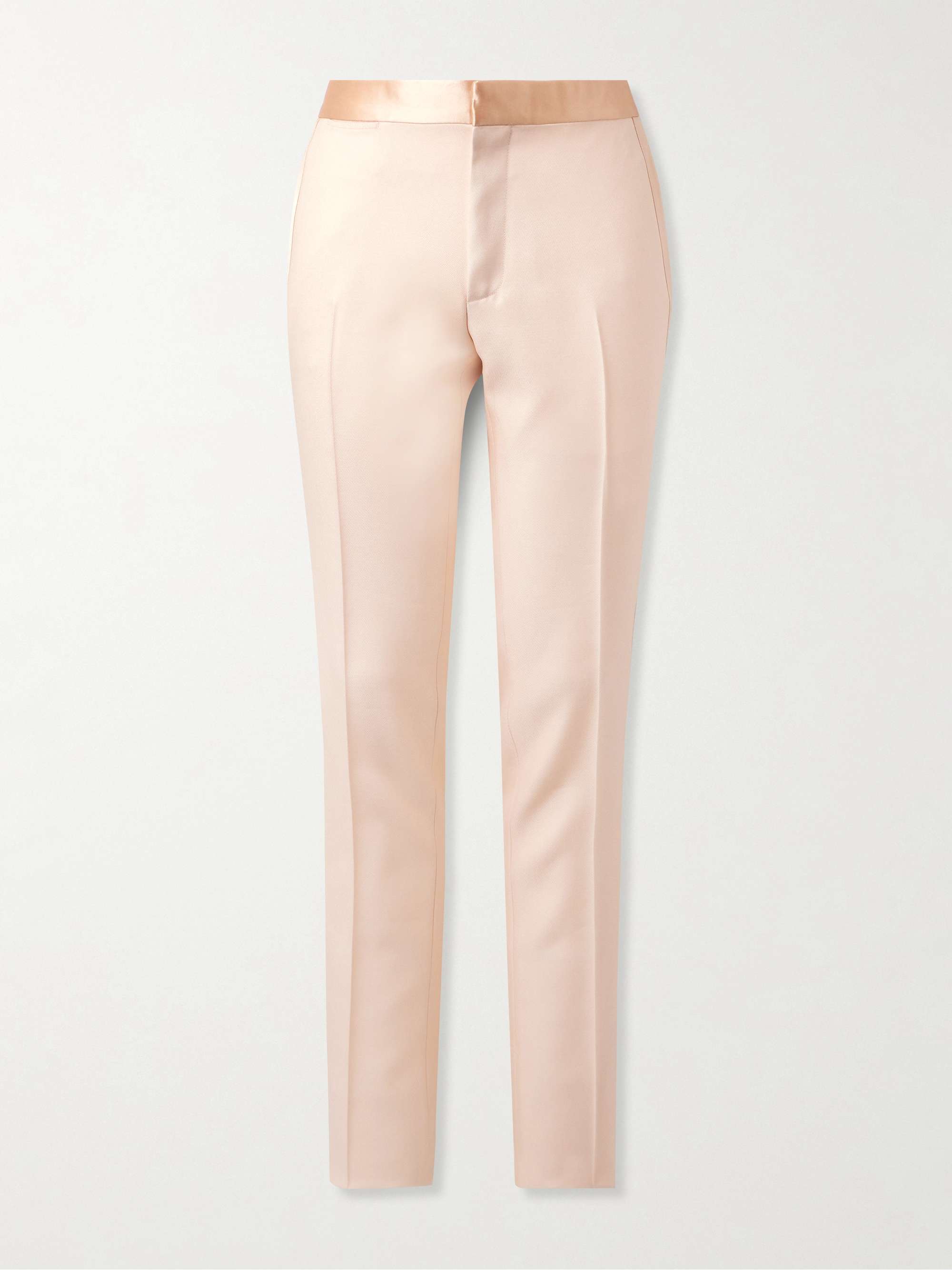 Tapered Satin-Trimmed Wool and Silk-Blend Twill Tuxedo Trousers view