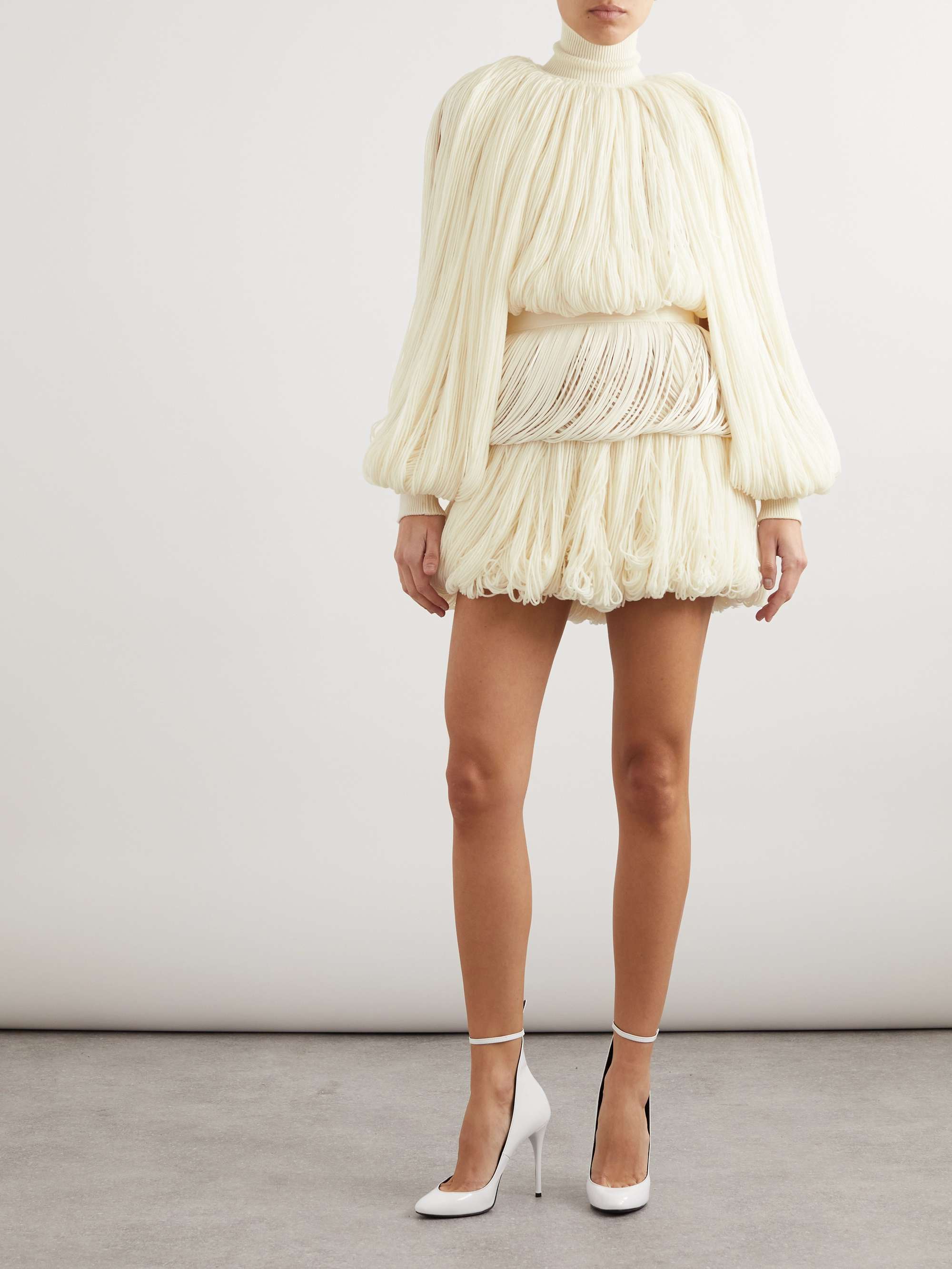 Fringed wool-blend turtleneck top view