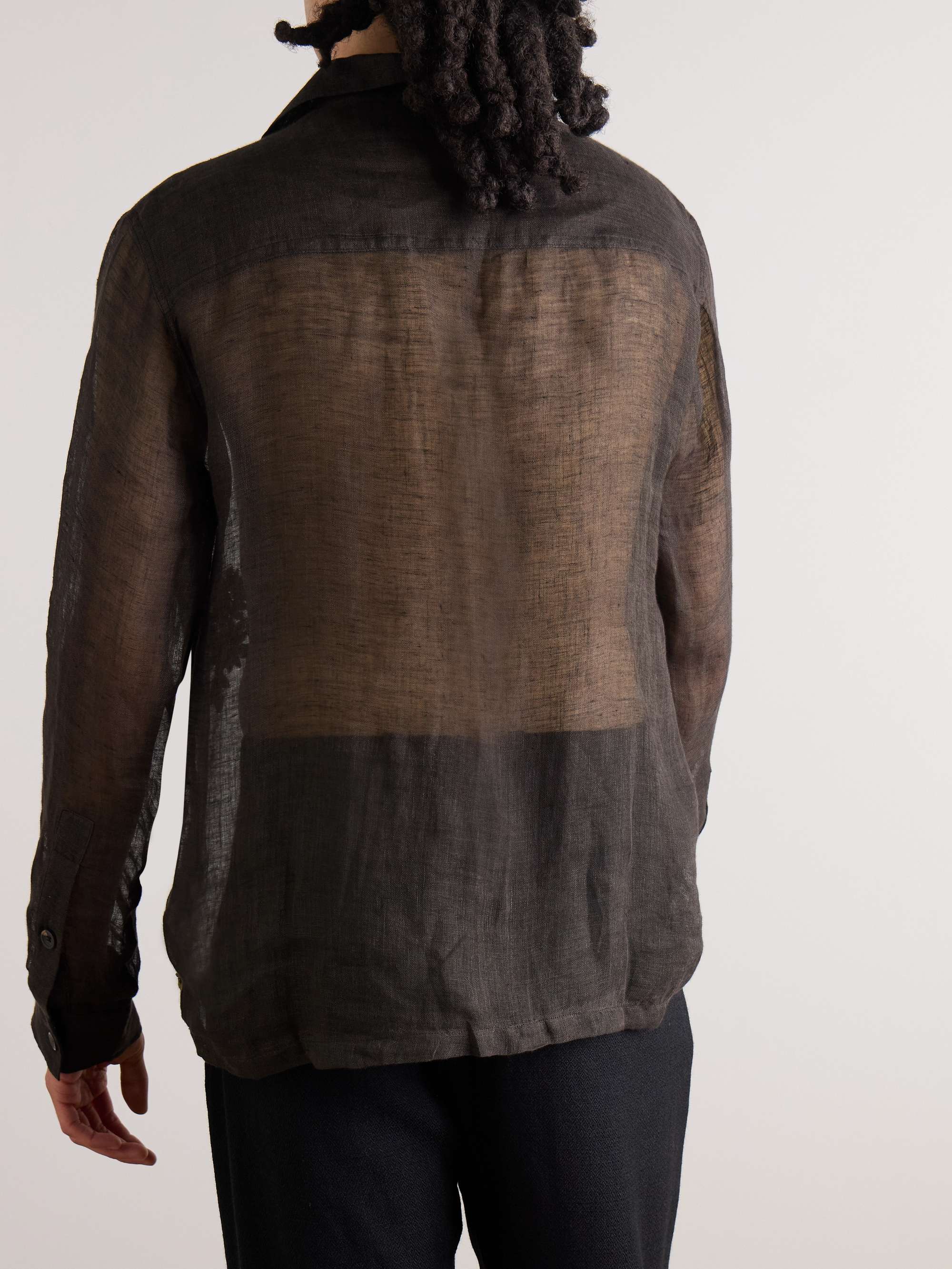 Camp-Collar Embellished Embroidered Cotton-Voile Shirt view