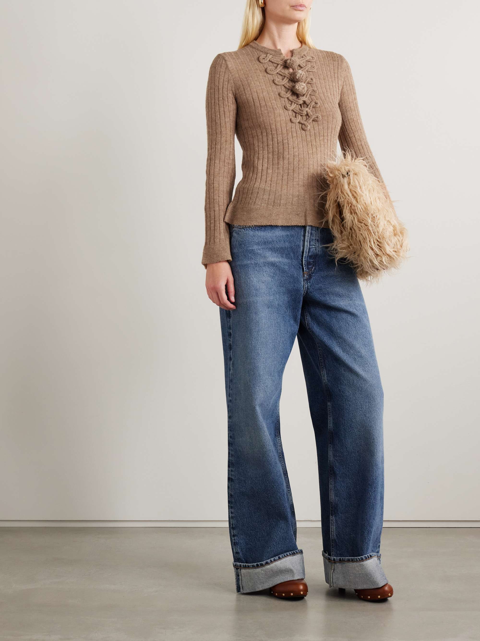 Magda pompom-detailed ribbed alpaca-blend sweater view