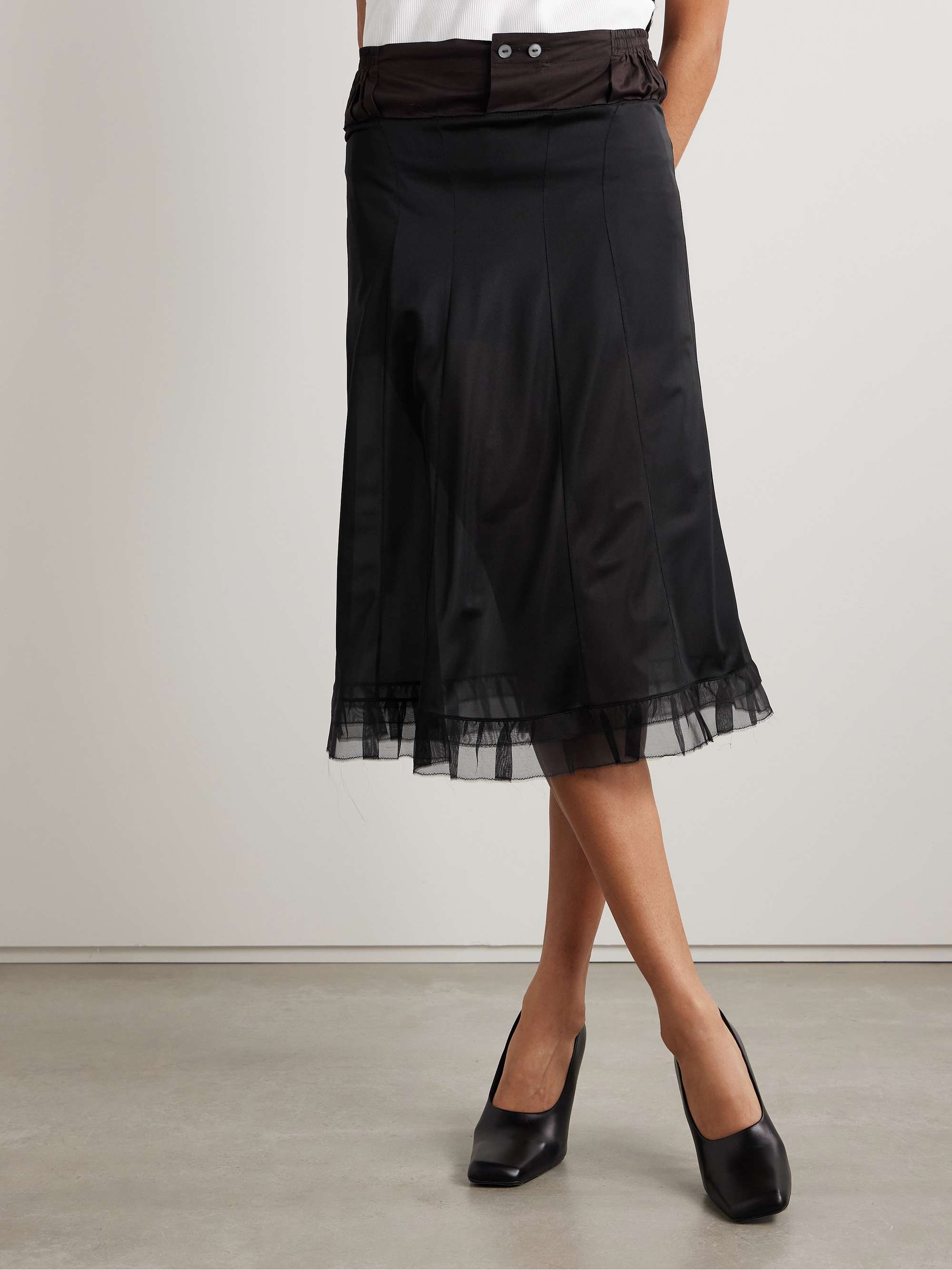 Paneled chiffon and cotton midi skirt view