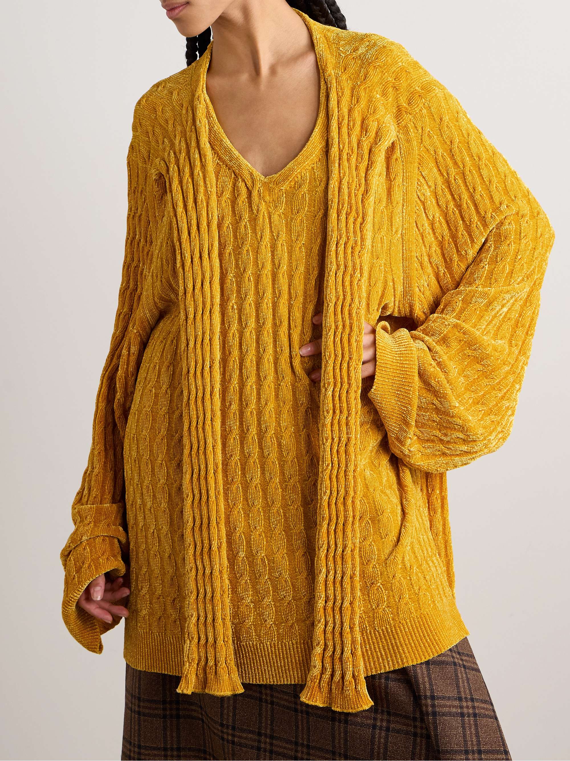Oversized scarf-detailed cable-knit chenille sweater view