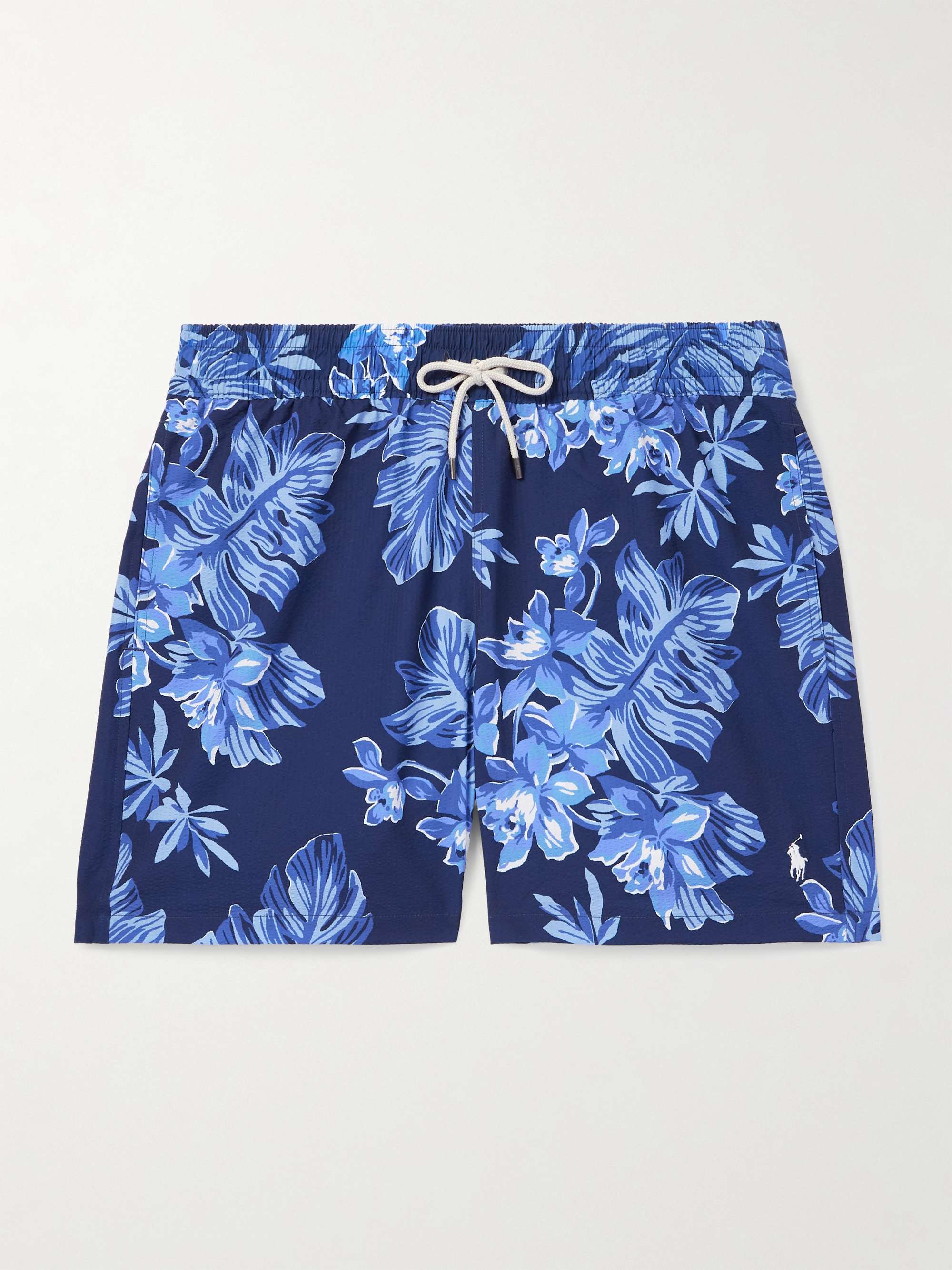 Traveler Straight-Leg Mid-Length Floral-Print Seersucker Swim Shorts view