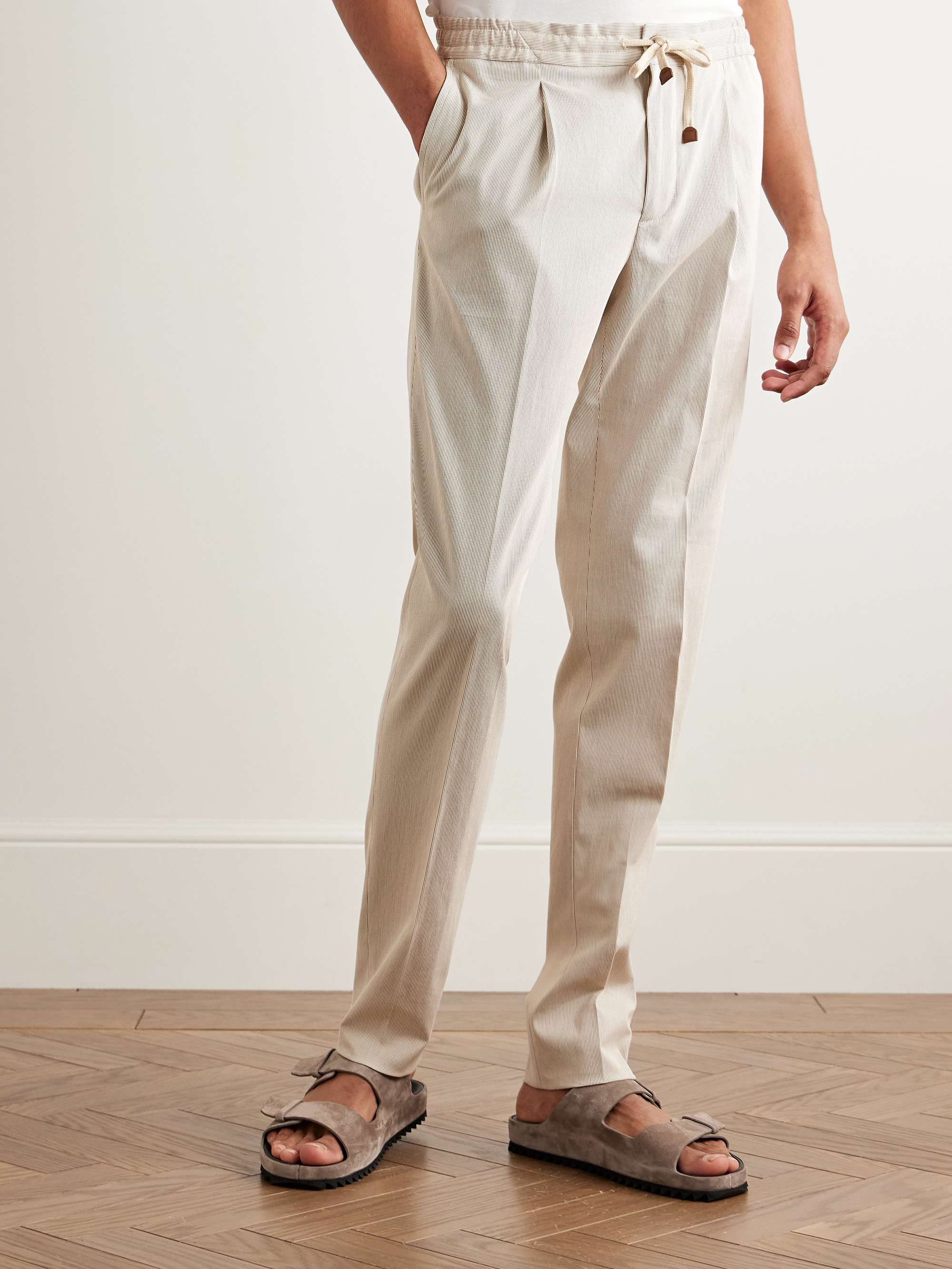 Venezia 1951 Tapered Pleated Striped Cotton Drawstring Trousers view