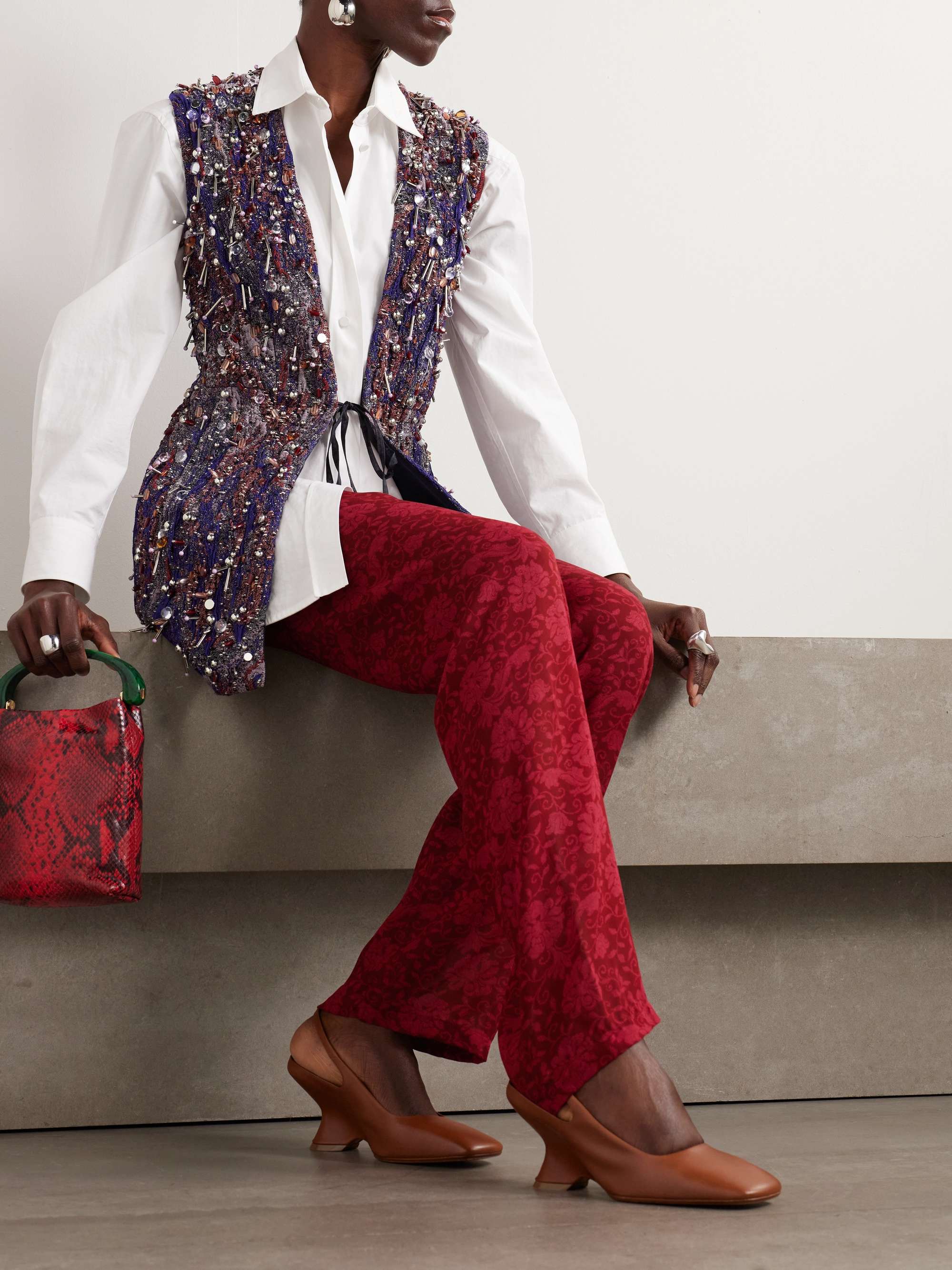 Bead-embellished jacquard vest view