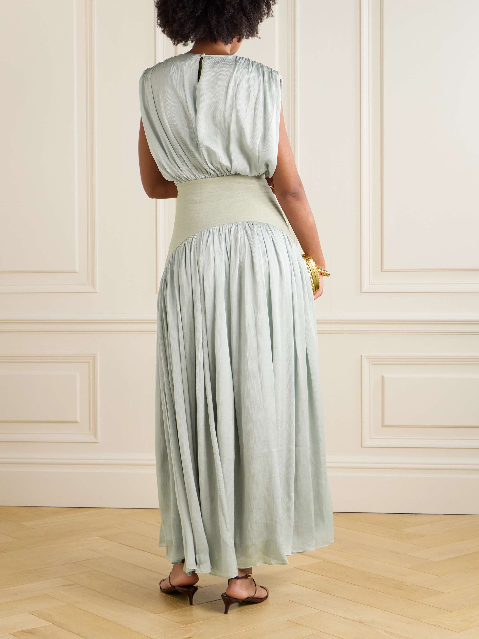 Suri pleated twill-trimmed crepon gown view