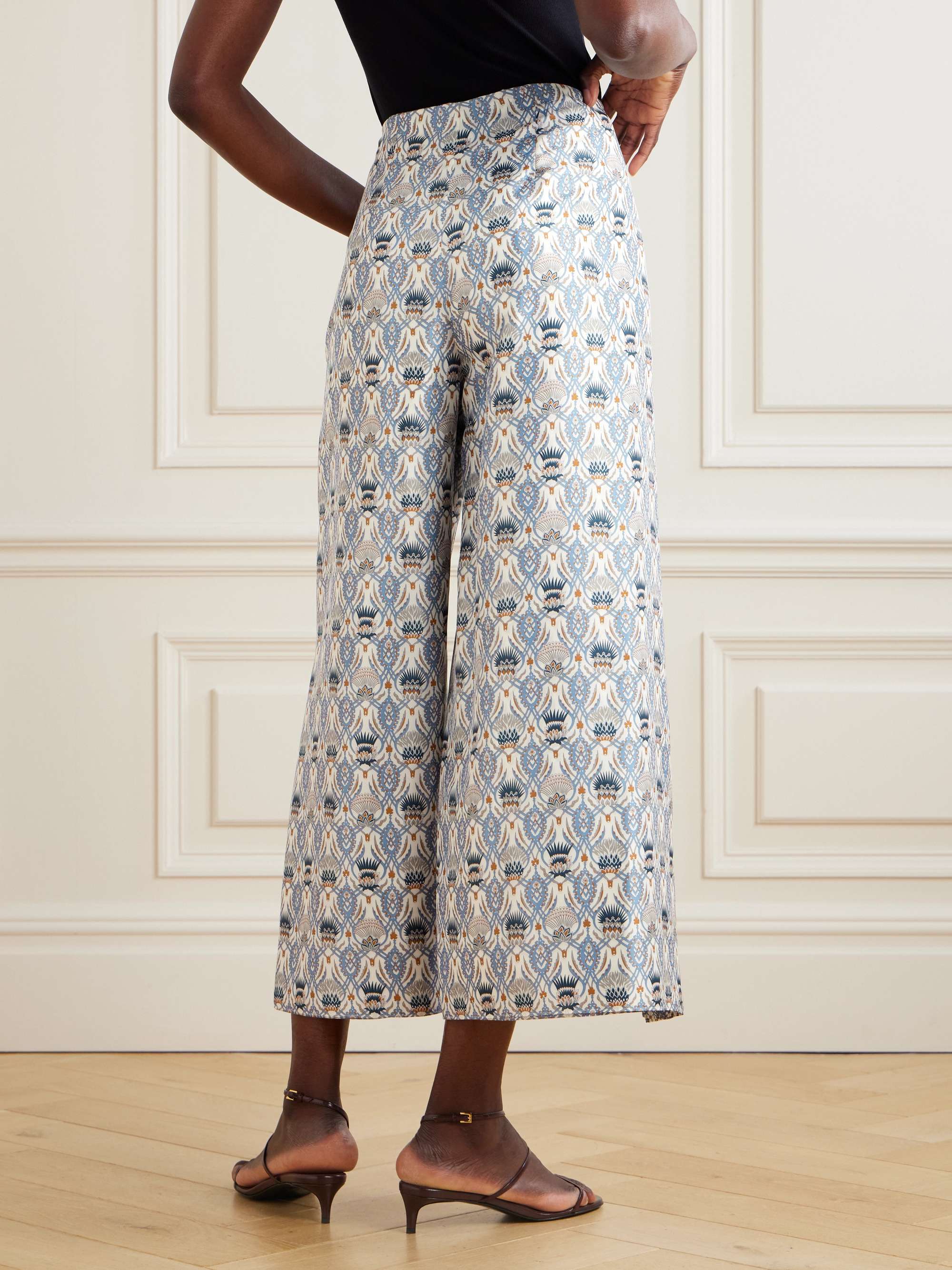 Maynard cropped layered printed silk-satin wide-leg pants view