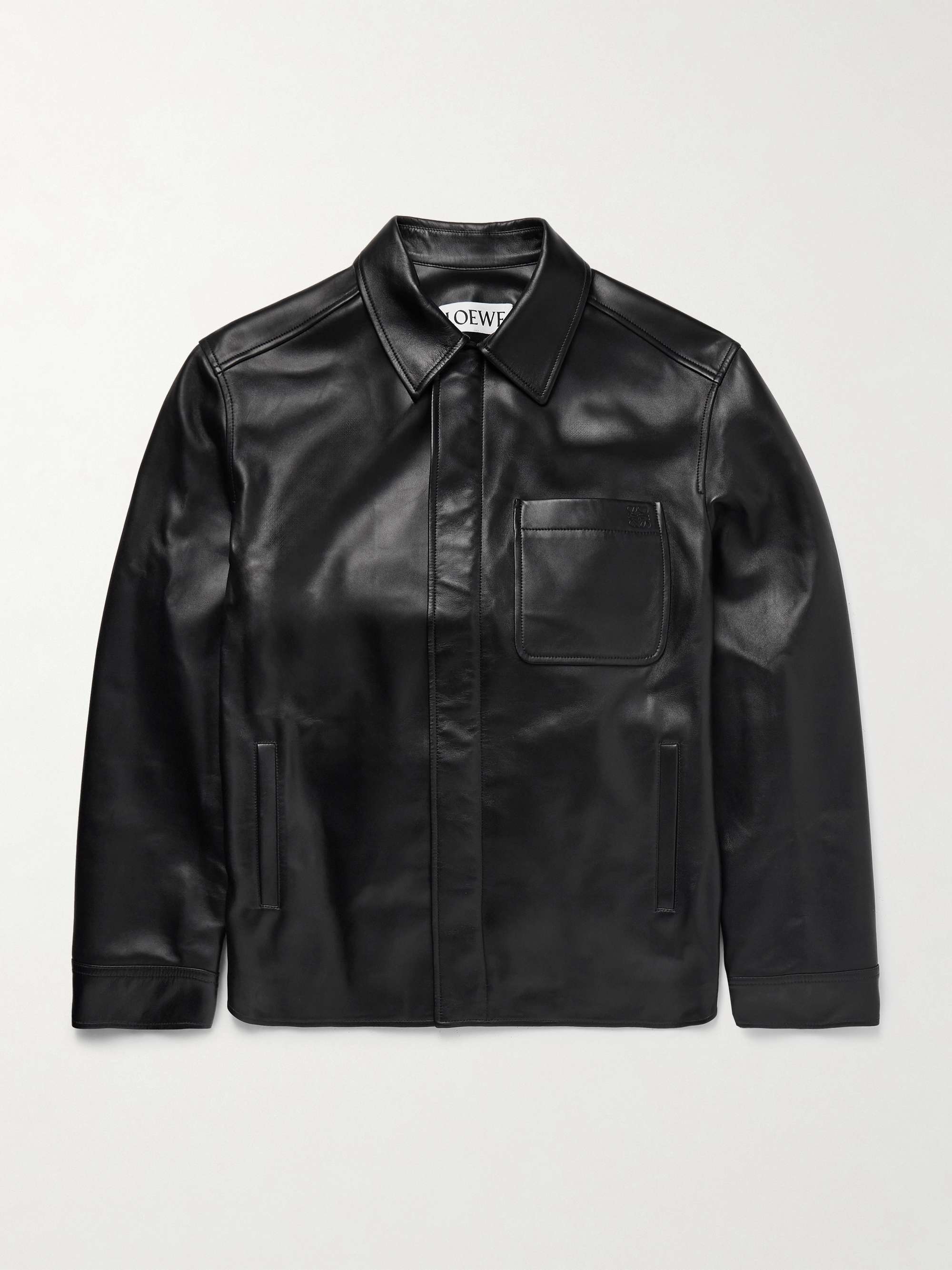 Logo-Debossed Leather Overshirt view