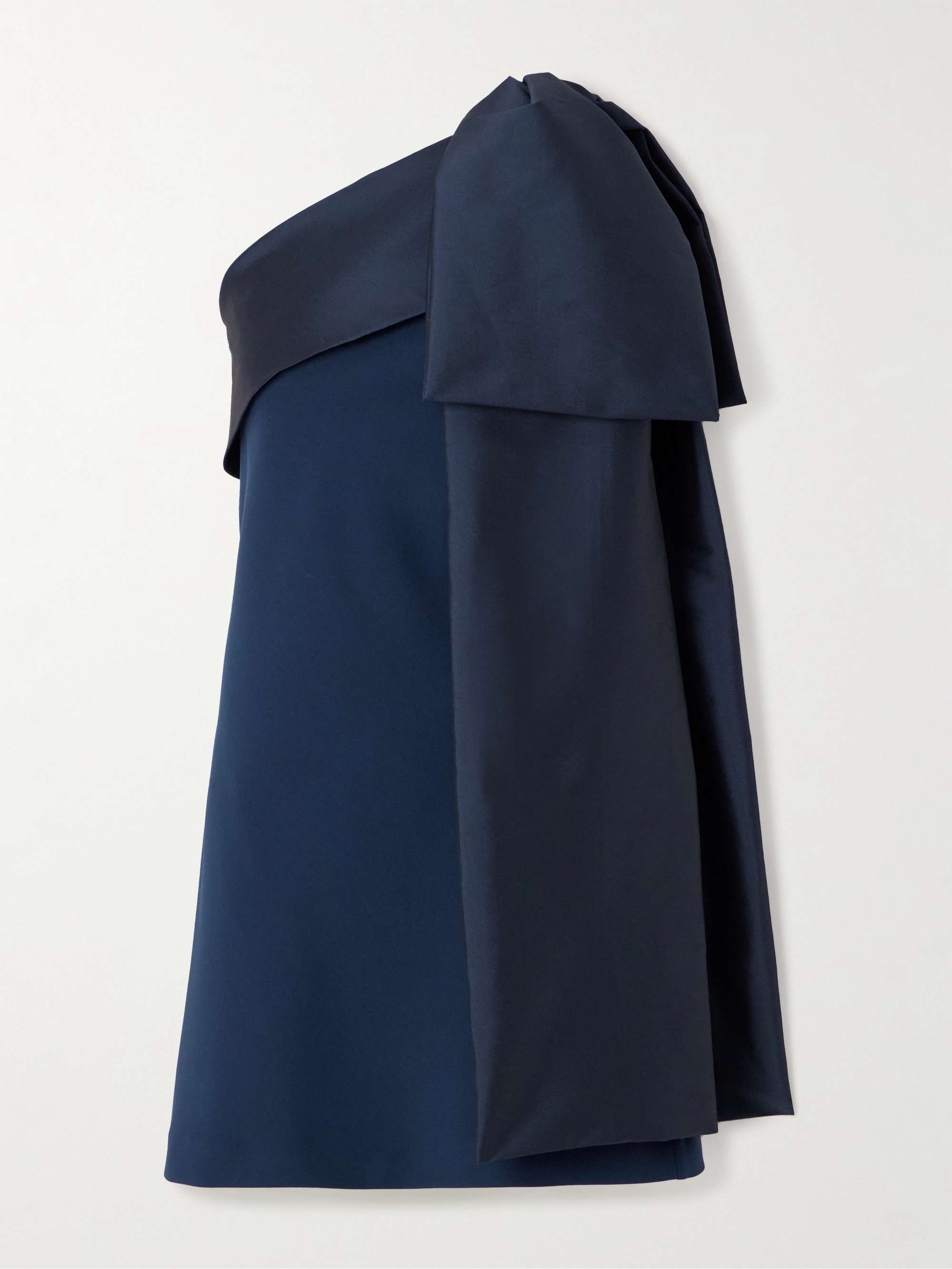 Adrian bow-embellished one-shoulder taffeta-trimmed crepe mini dress view