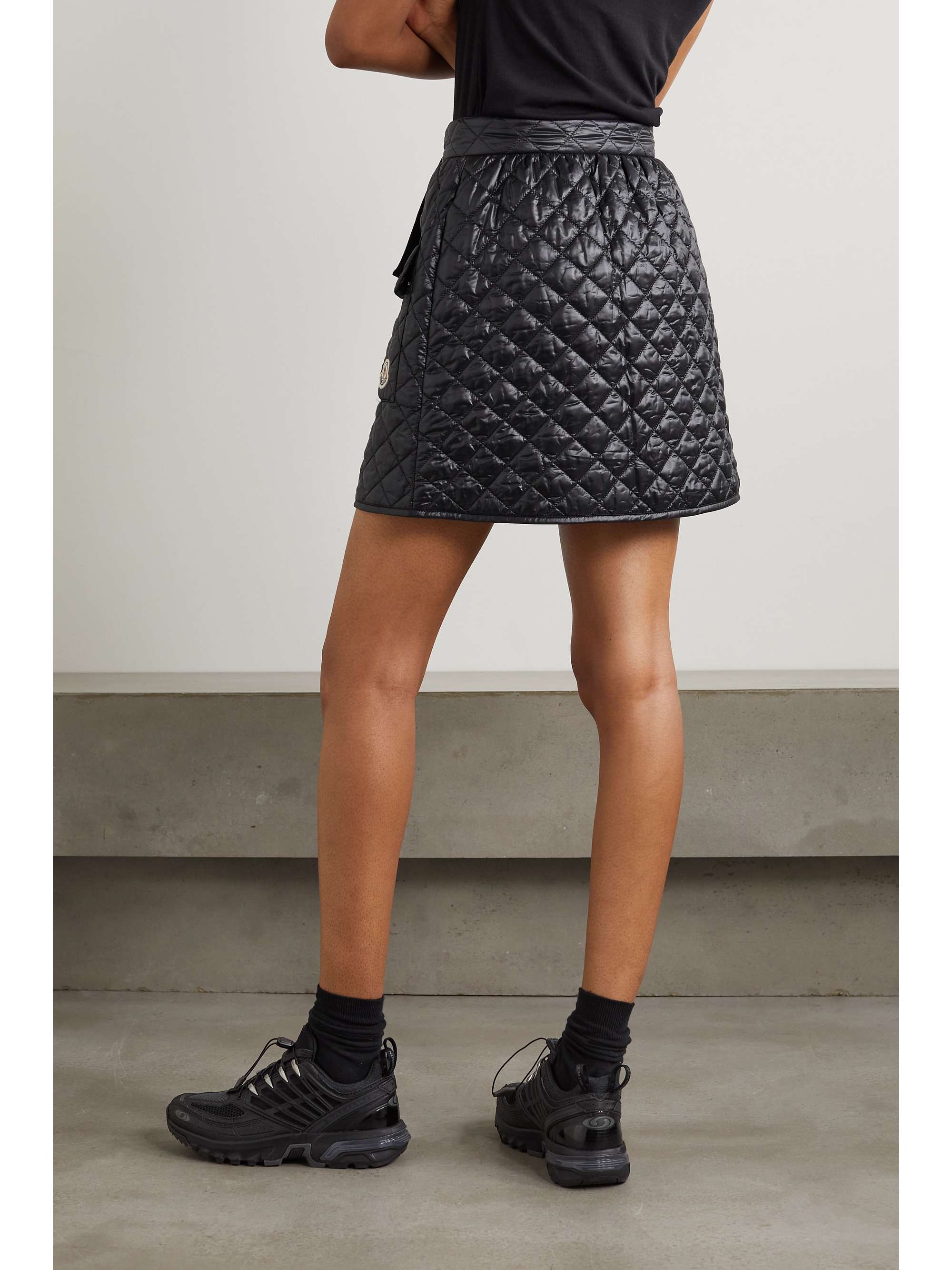 Quilted padded webbing-trimmed shell mini skirt view