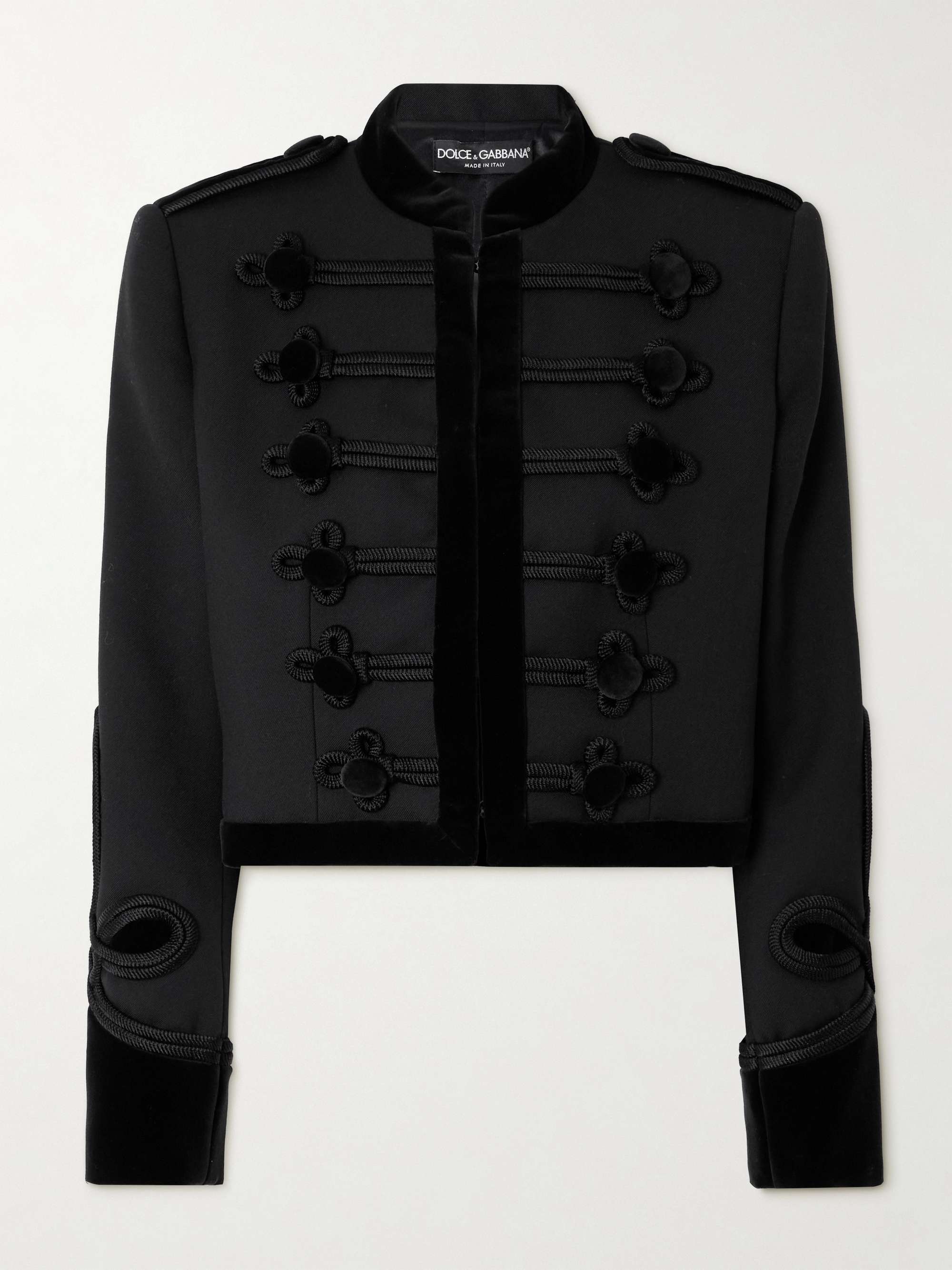 Embroidered velvet-trimmed wool-blend gabardine jacket view