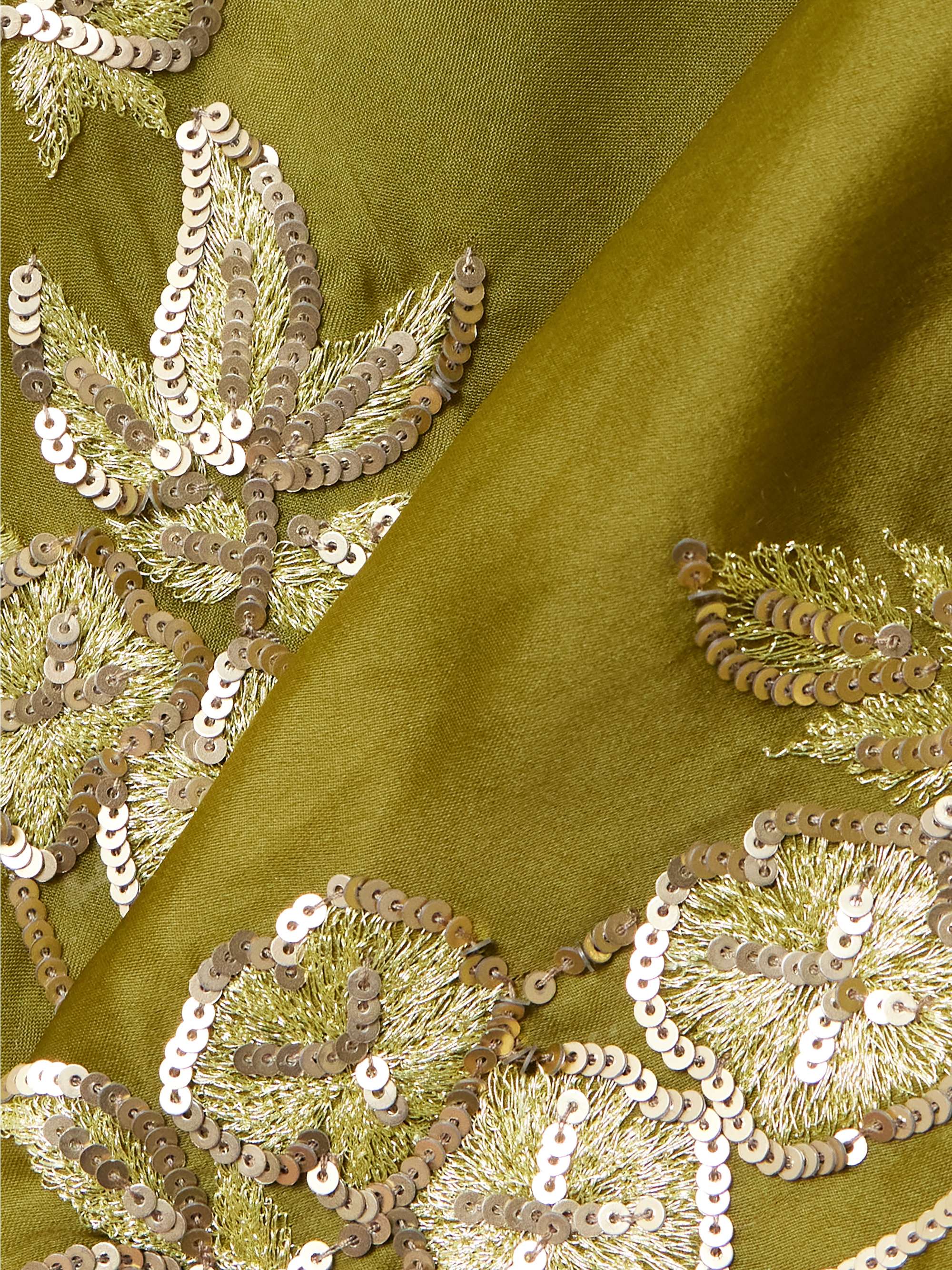 Sequin-embellished embroidered organic silk wrap gown view