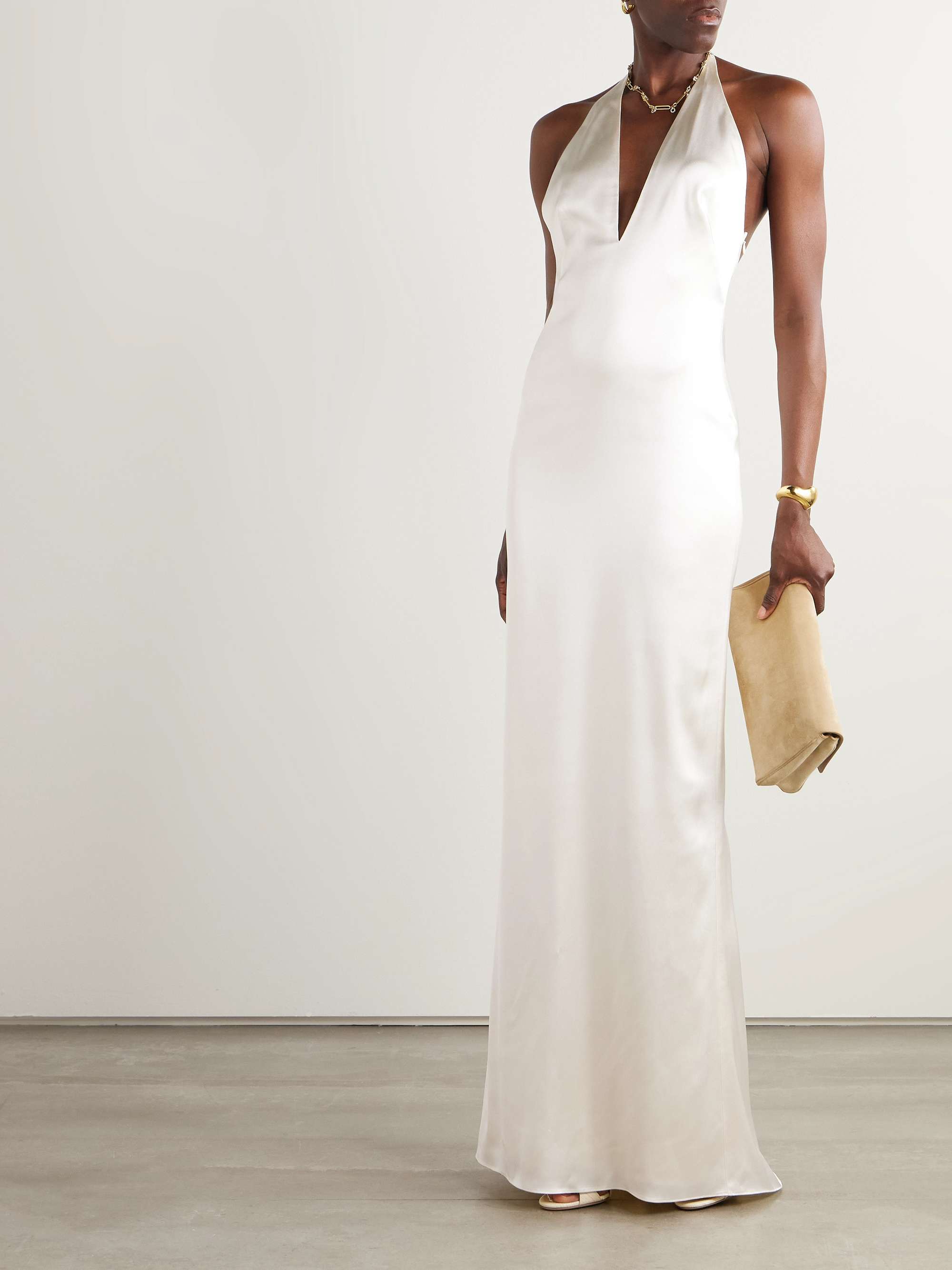 Cladwell open-back satin halterneck gown view