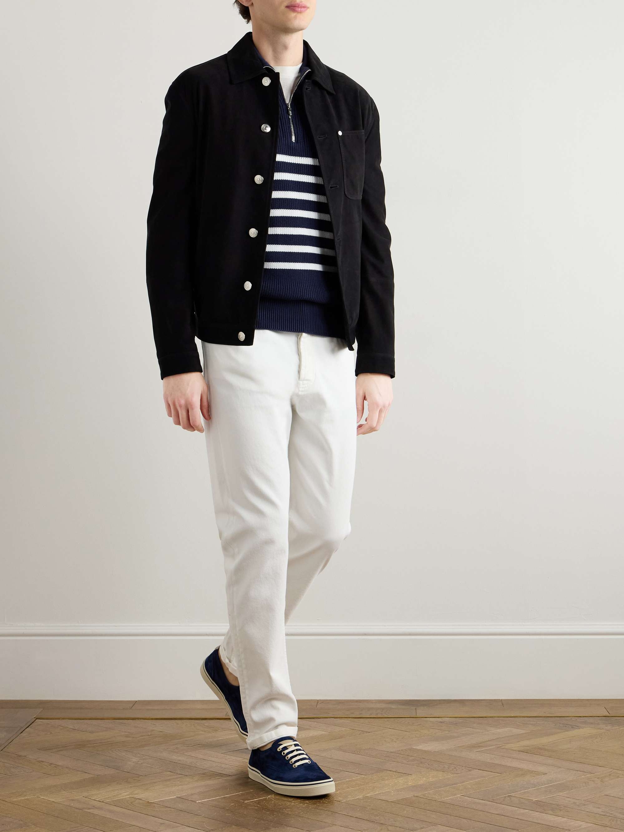 Striped Ribbed Cotton Half-Zip Sweater view