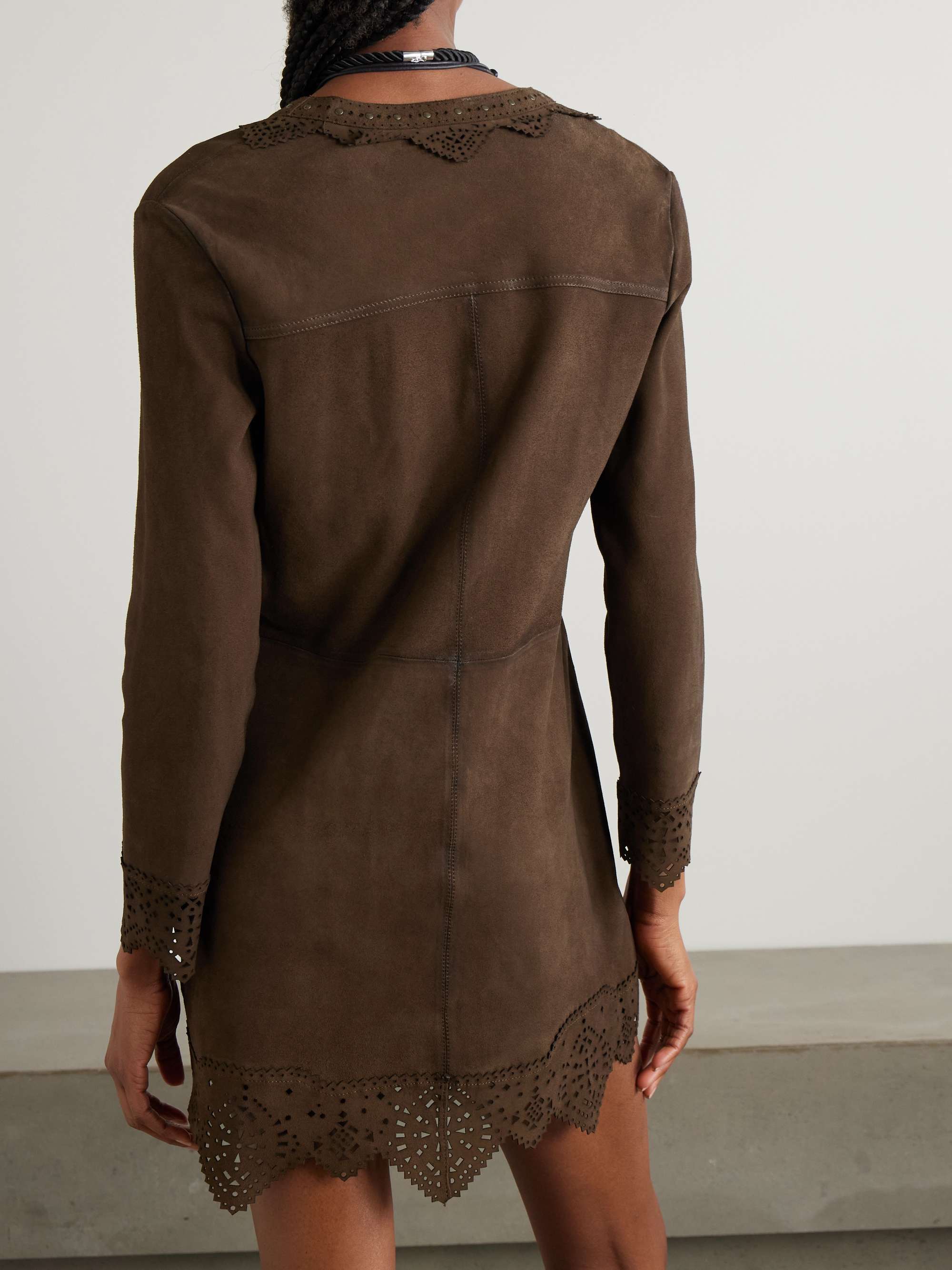 Charlina lace-up scalloped perforated suede mini dress view