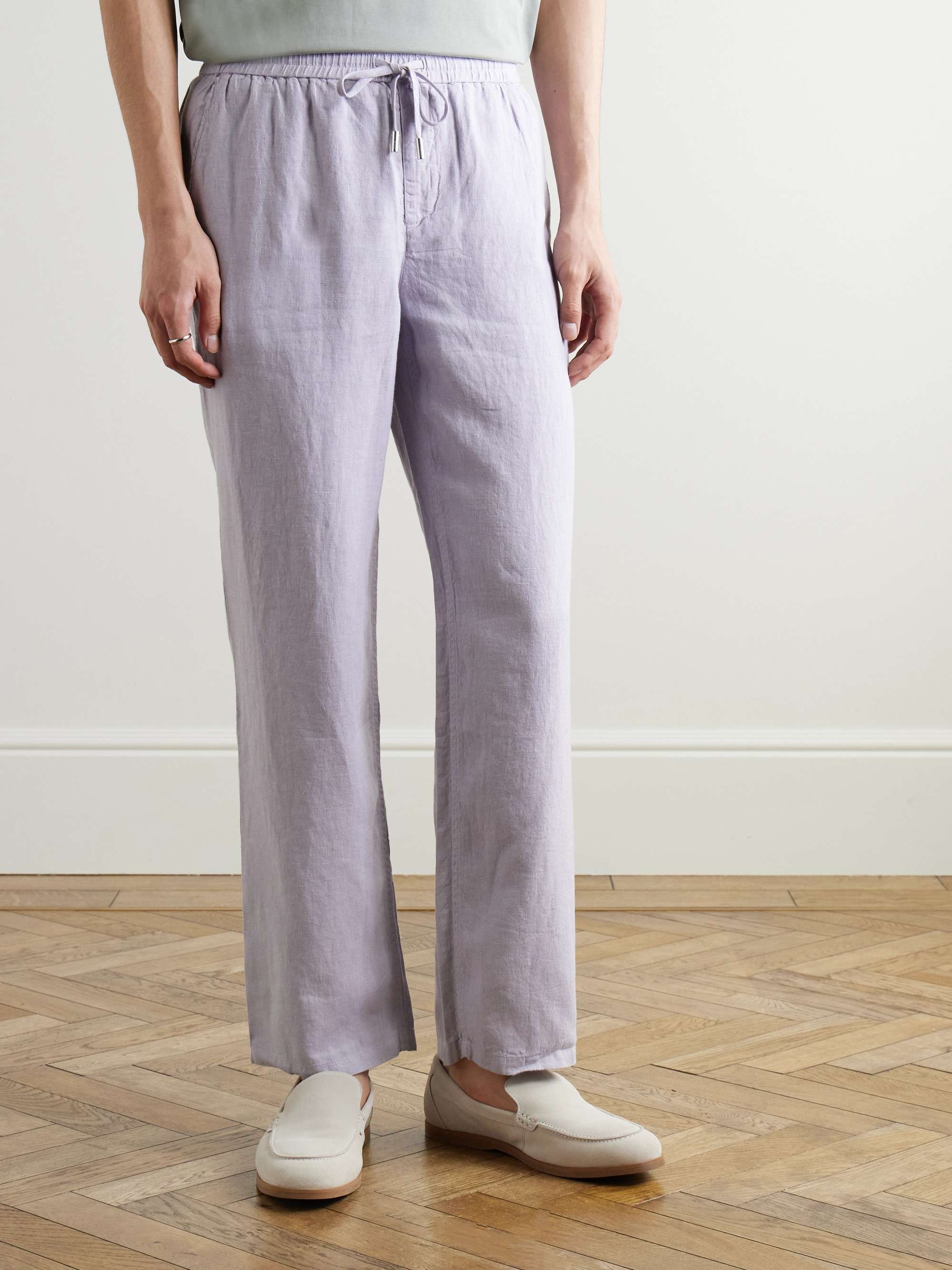 Edward Straight-Leg Garment-Dyed Linen Drawstring Trousers view
