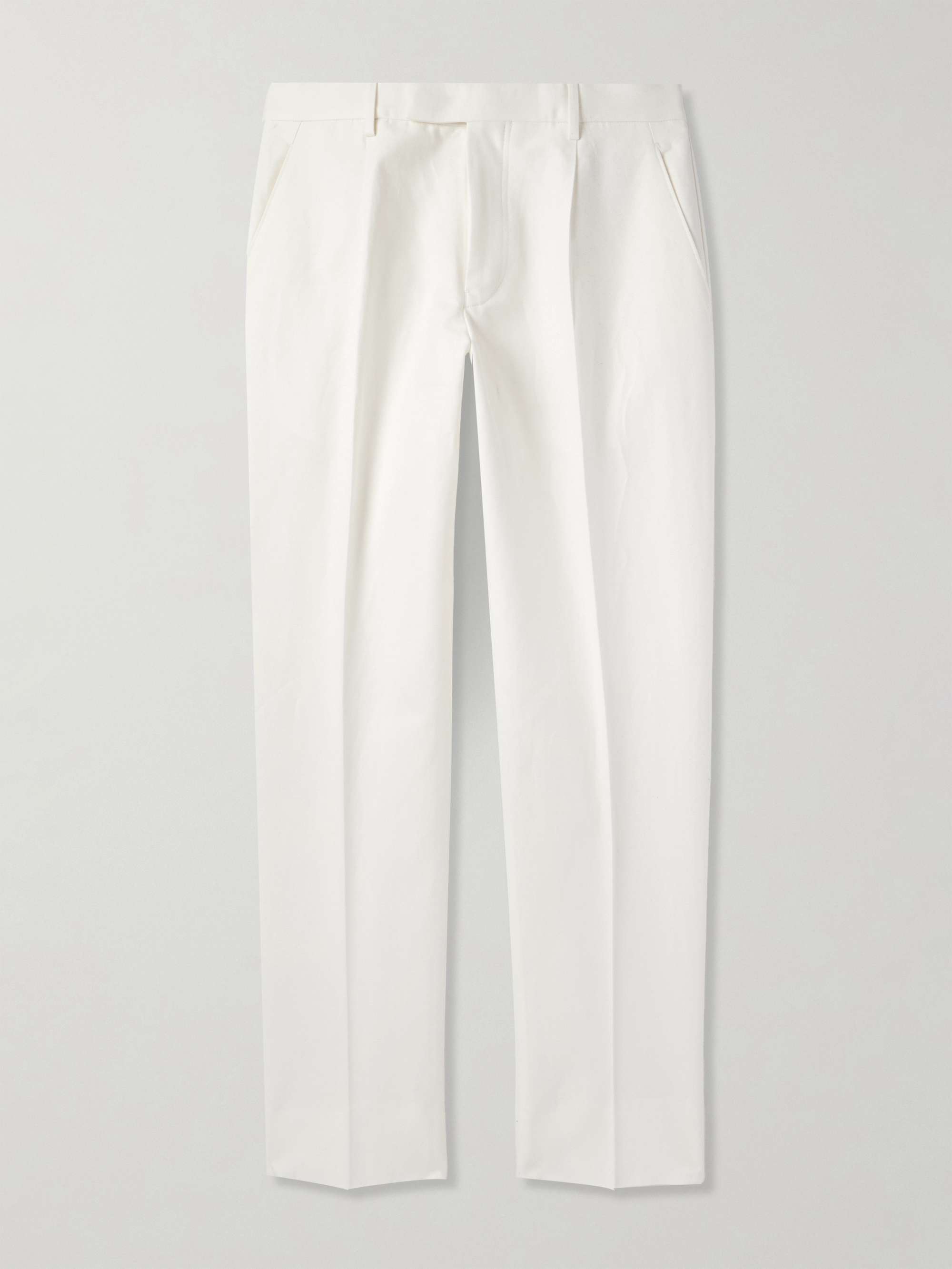 Tapered Pleated Cotton and Linen-Blend Twill Trousers view