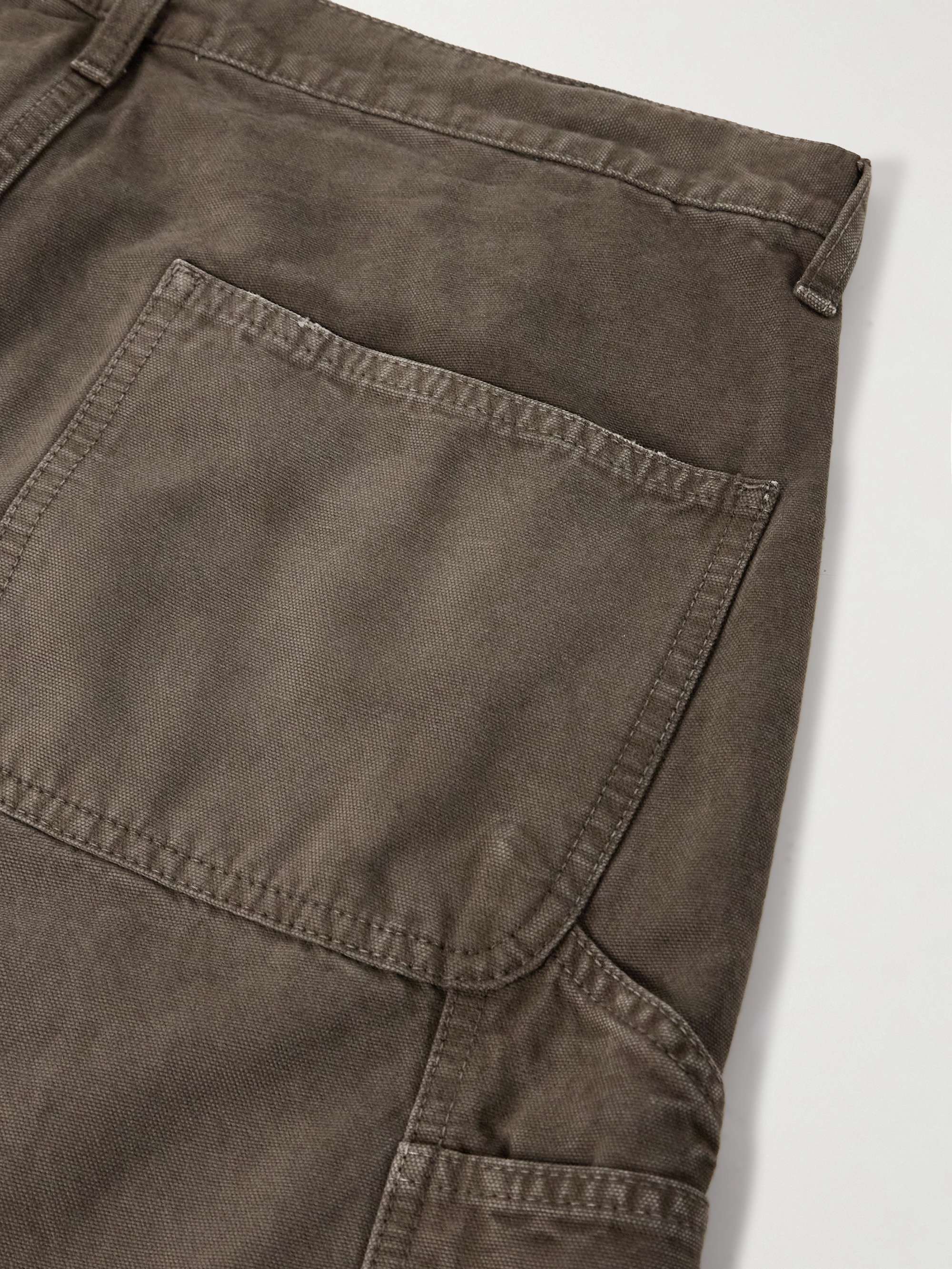 Straight-Leg Distressed Paint-Splattered Cotton-Canvas Trousers view
