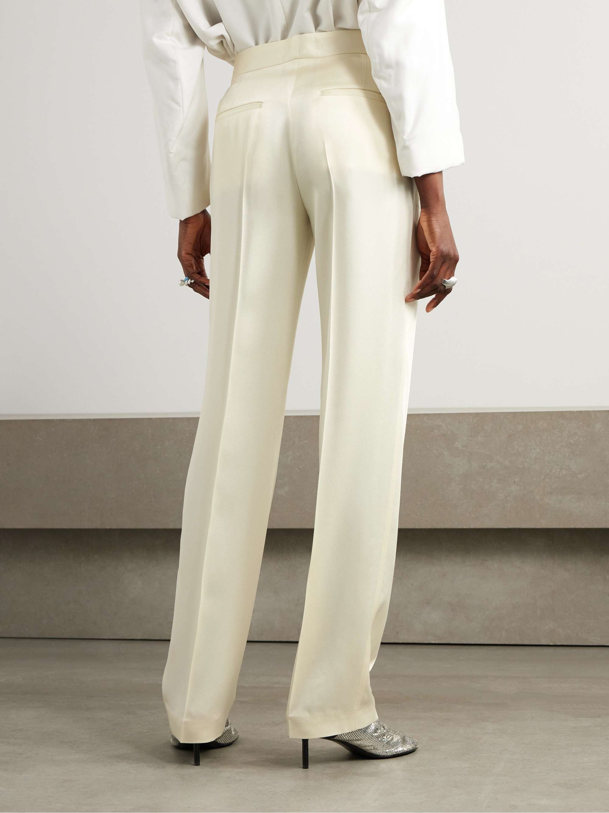 Pleated satin straight-leg pants view