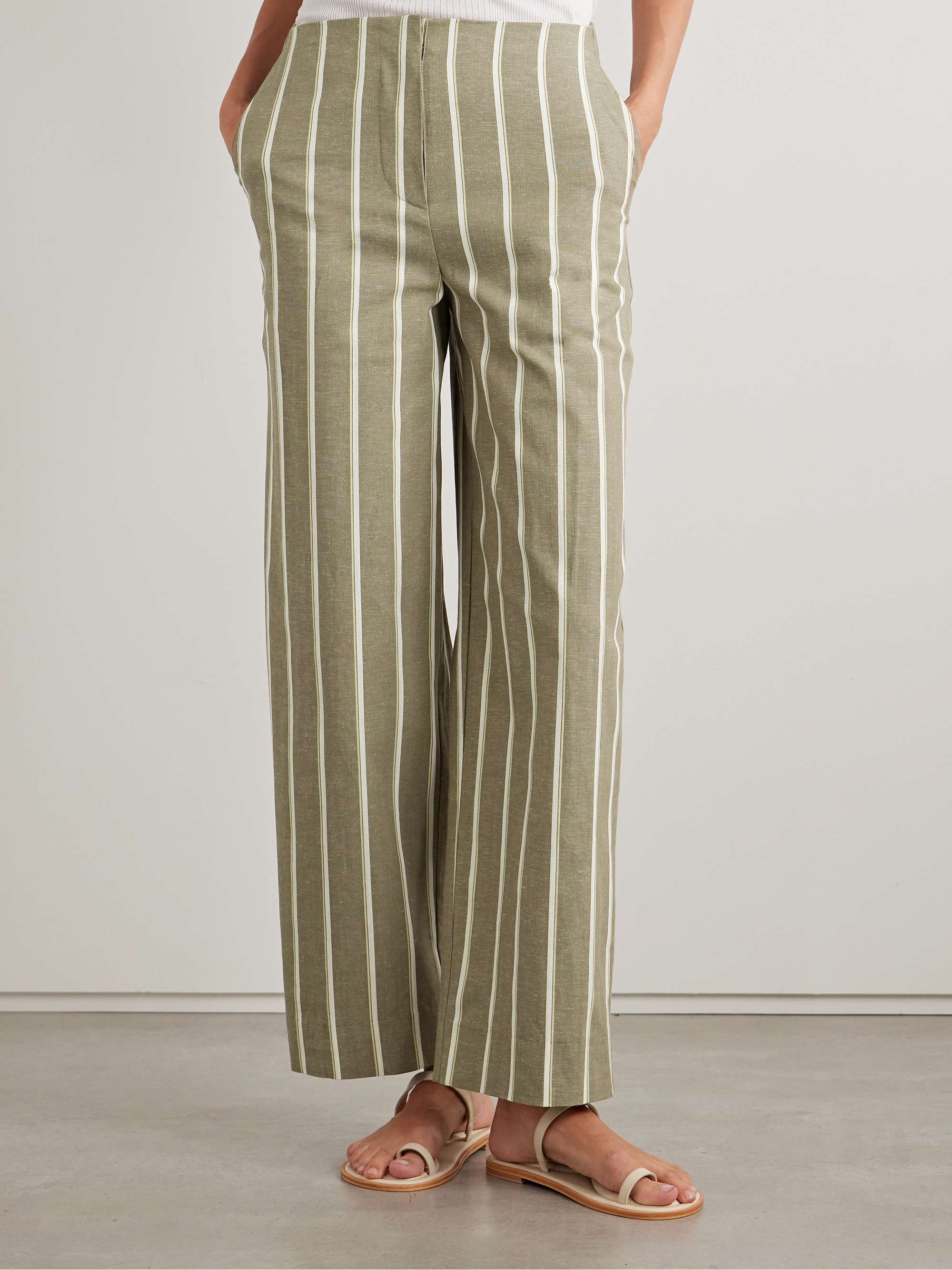 Maeve striped cotton and linen-blend wide-leg pants view