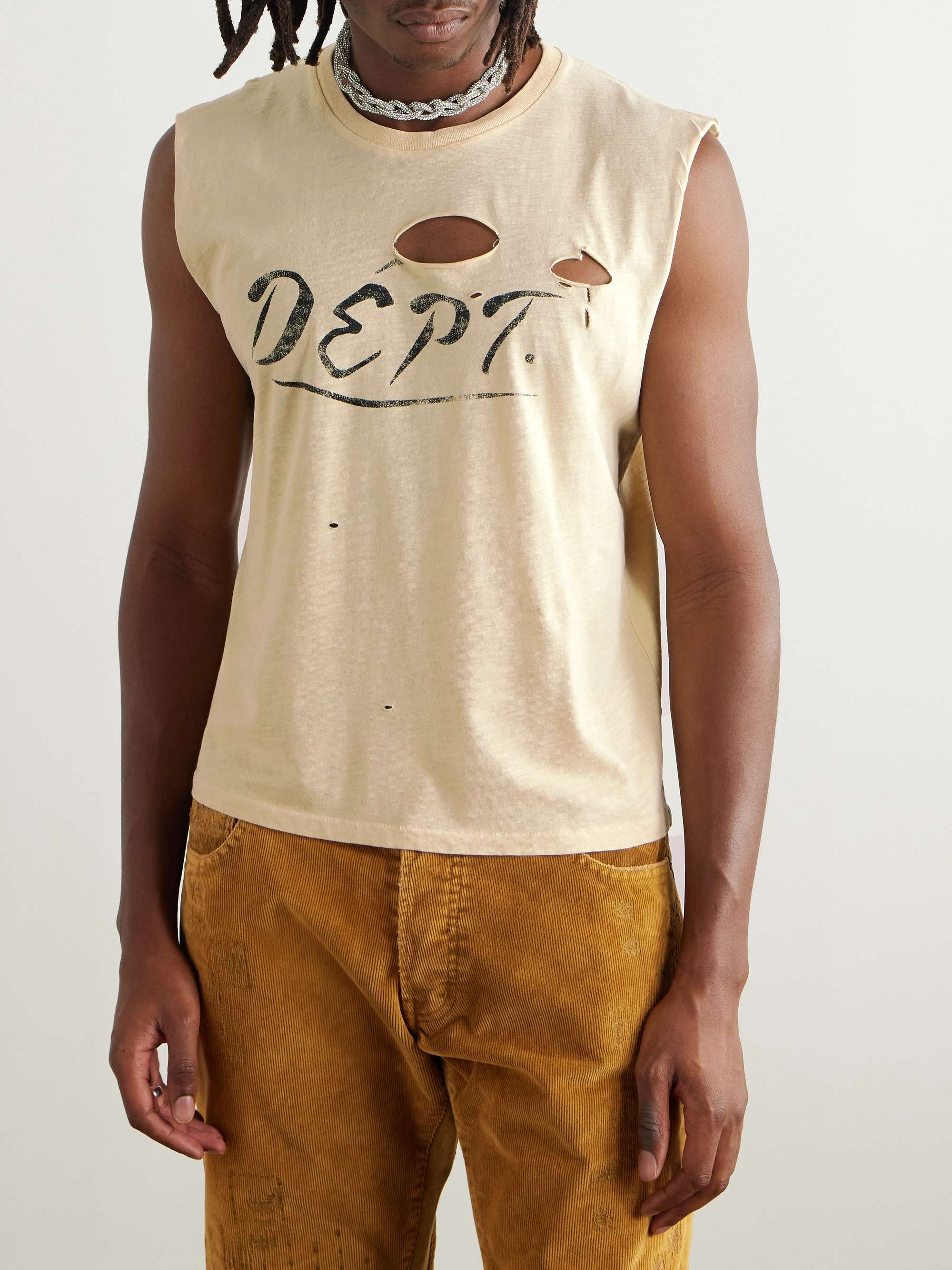Cropped Distressed Logo-Print Cotton-Jersey Tank Top view