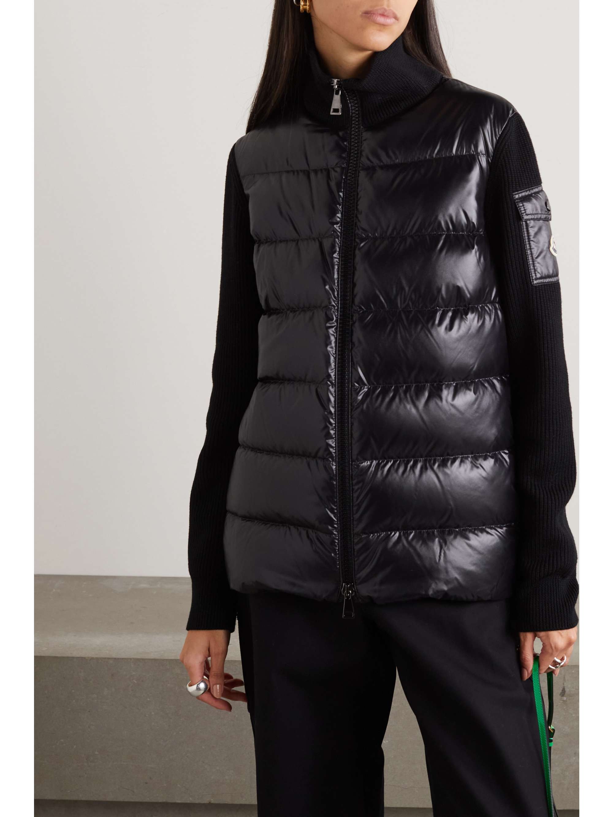 Ribbed wool and quilted glossed-shell down jacket view
