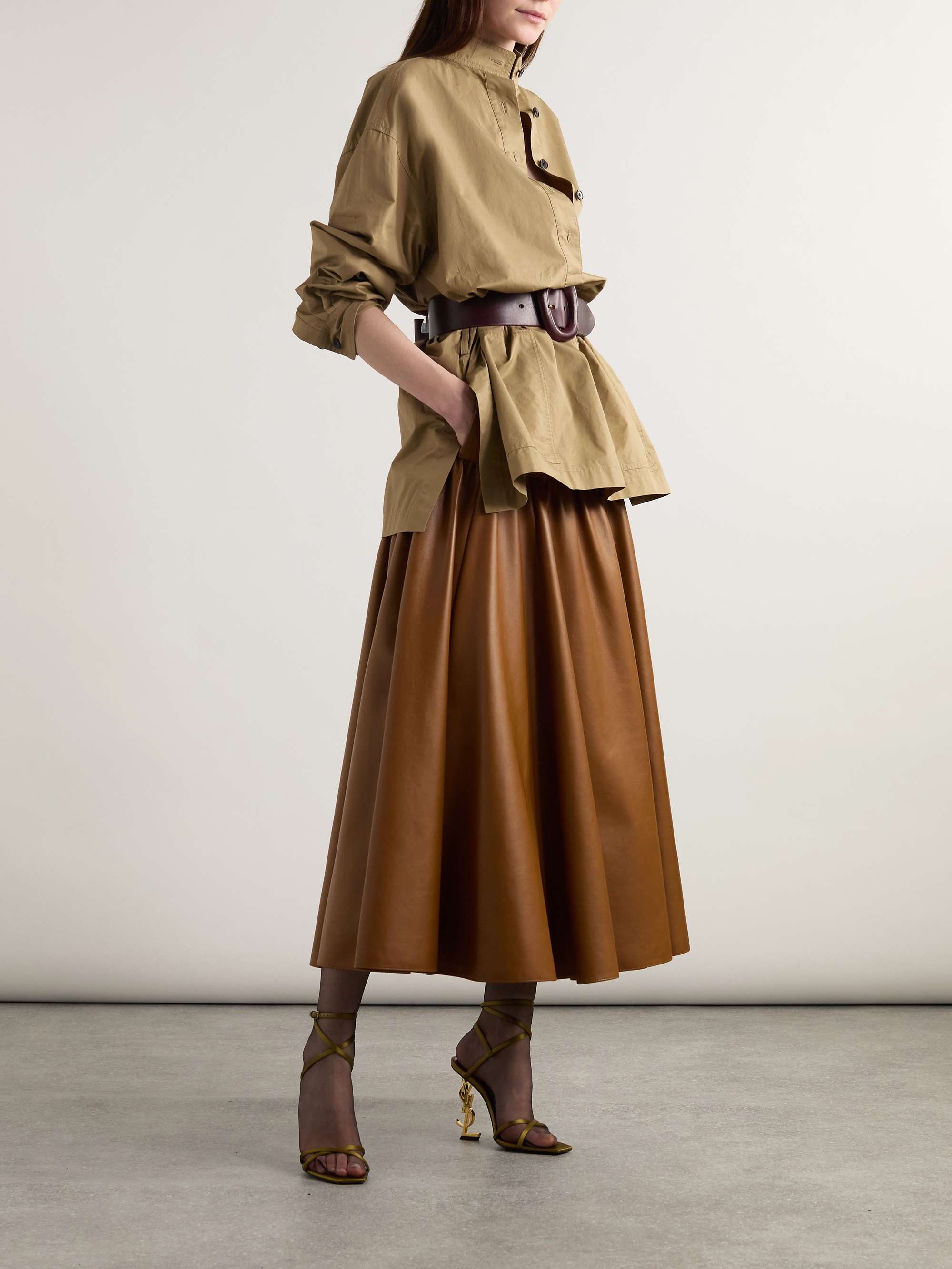 Tiered leather midi skirt view